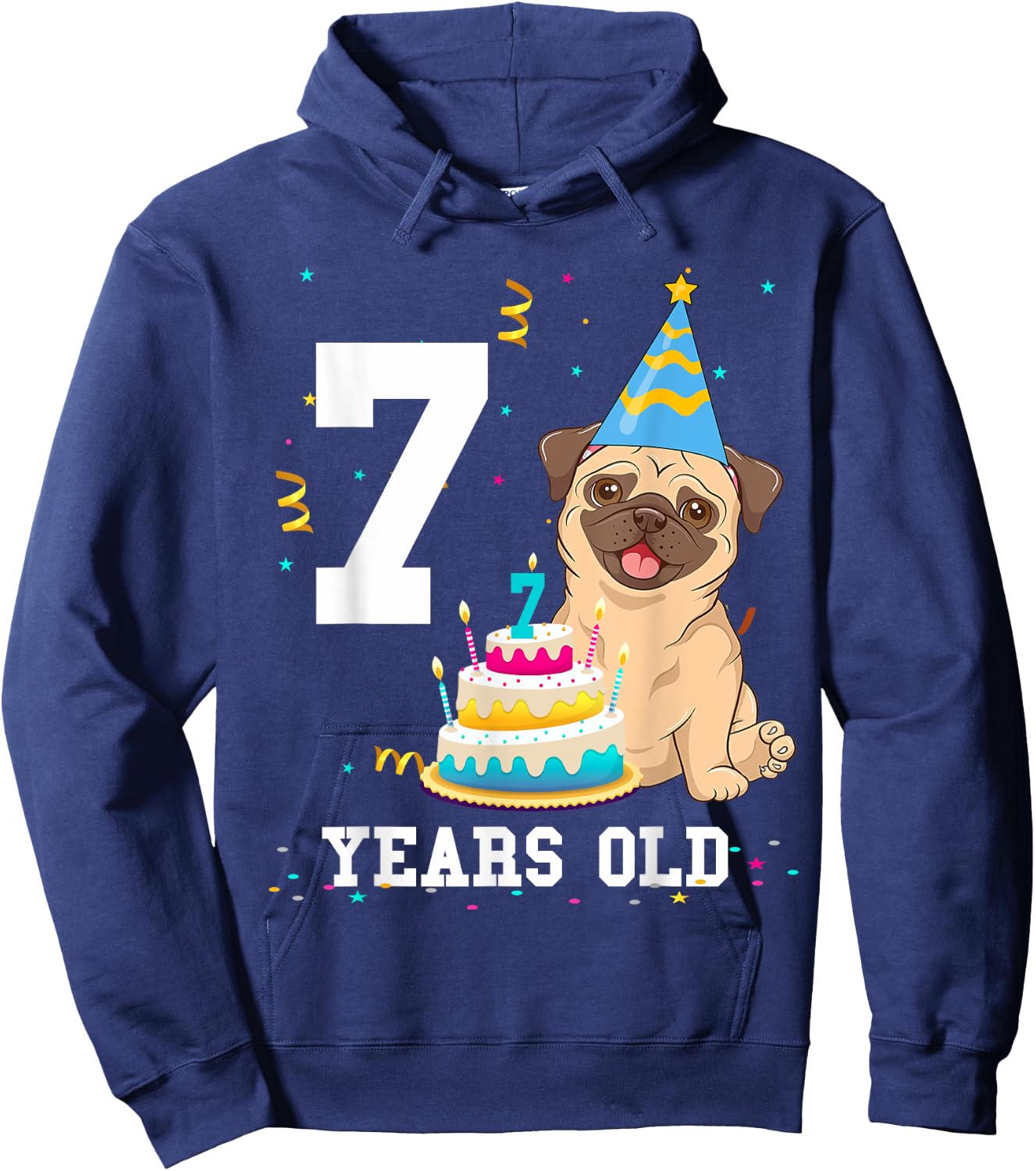 7 Years Old Birthday Pug Dog Lover Party Kids Boys Girls Hoodie - Hoodie | Navy