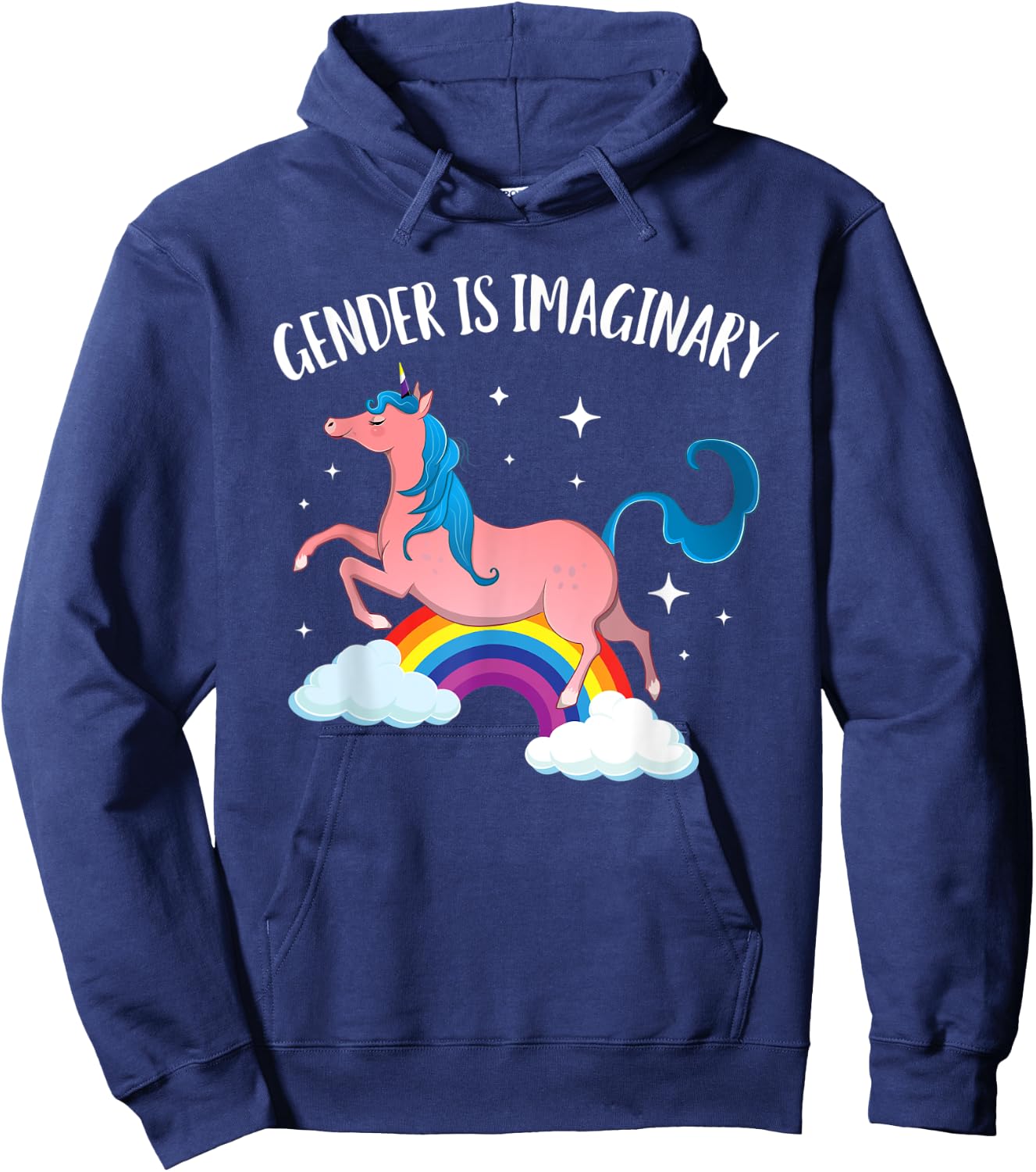 Gender Is Imaginary Non-Binary Unicorn Genderqueer Hoodie - Hoodie | Navy