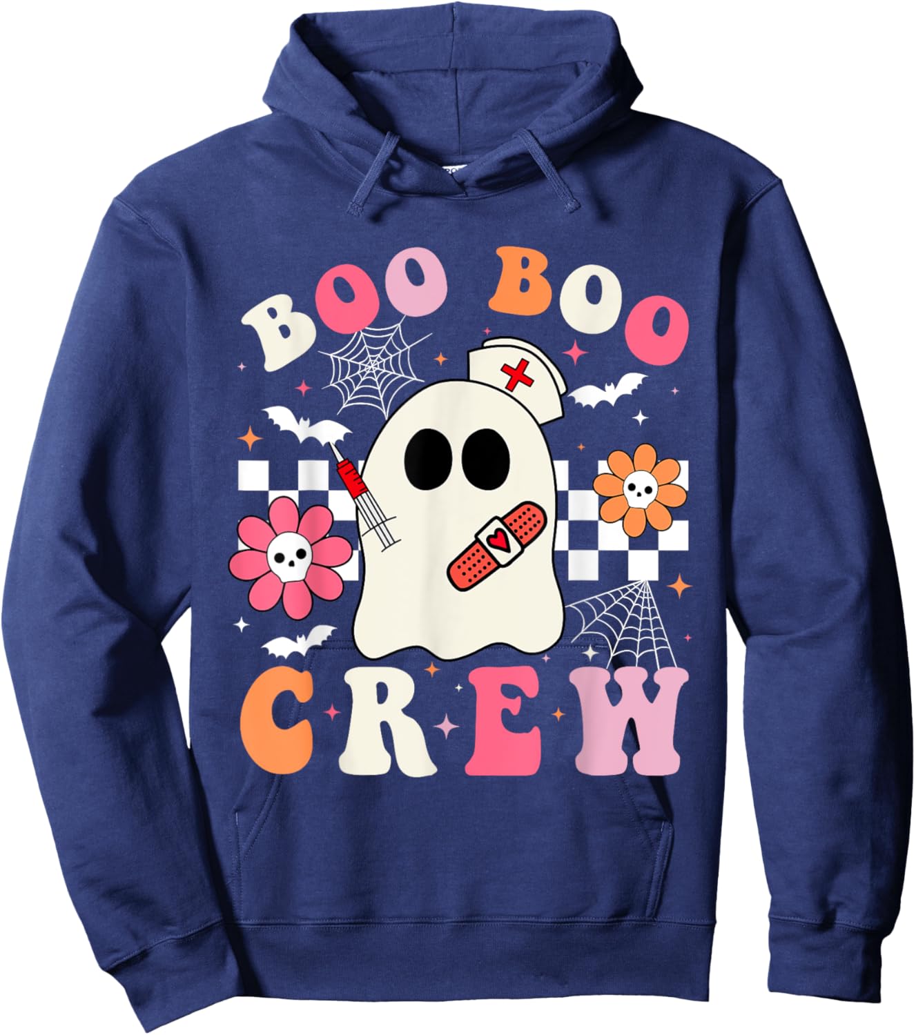 Boo Crew Nurse Halloween Outfits Men Kids Groovy Hoodie - Hoodie | Navy