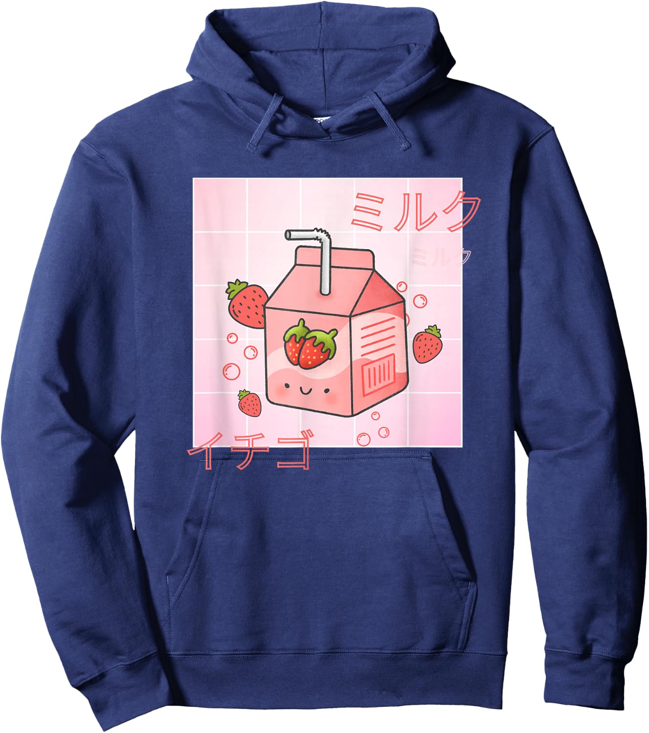 Funny Retro 90s Japanese Kawaii Strawberry Milk Carton Hoodie - Hoodie | Navy