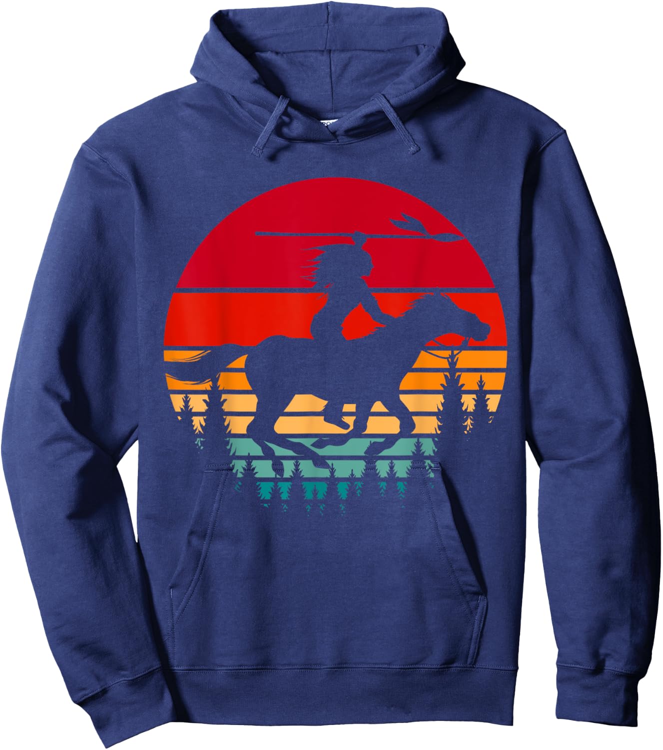 Retro Indigenous Native Pride Horse Riding Native American Hoodie - Hoodie | Navy