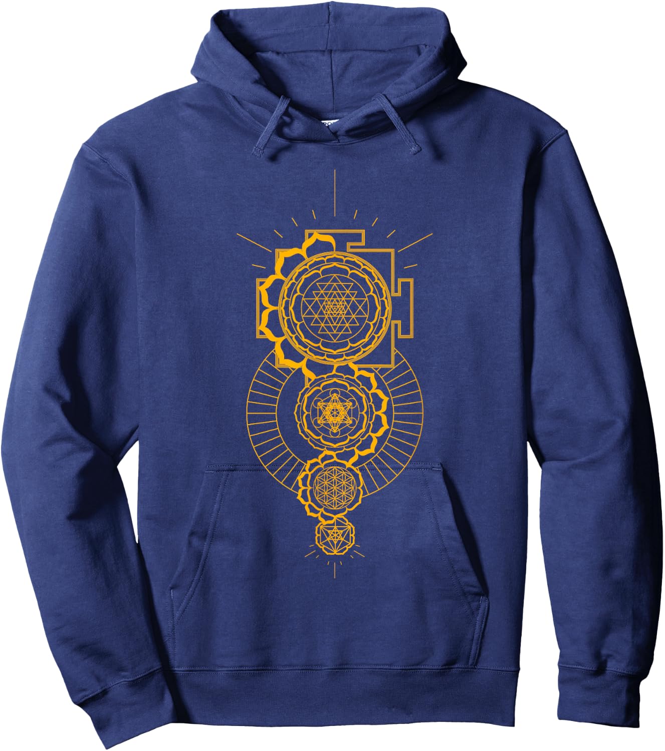 Sri Yantra Sacred Geometry Tattoo Design Mandala and Merkaba Hoodie - Hoodie | Navy