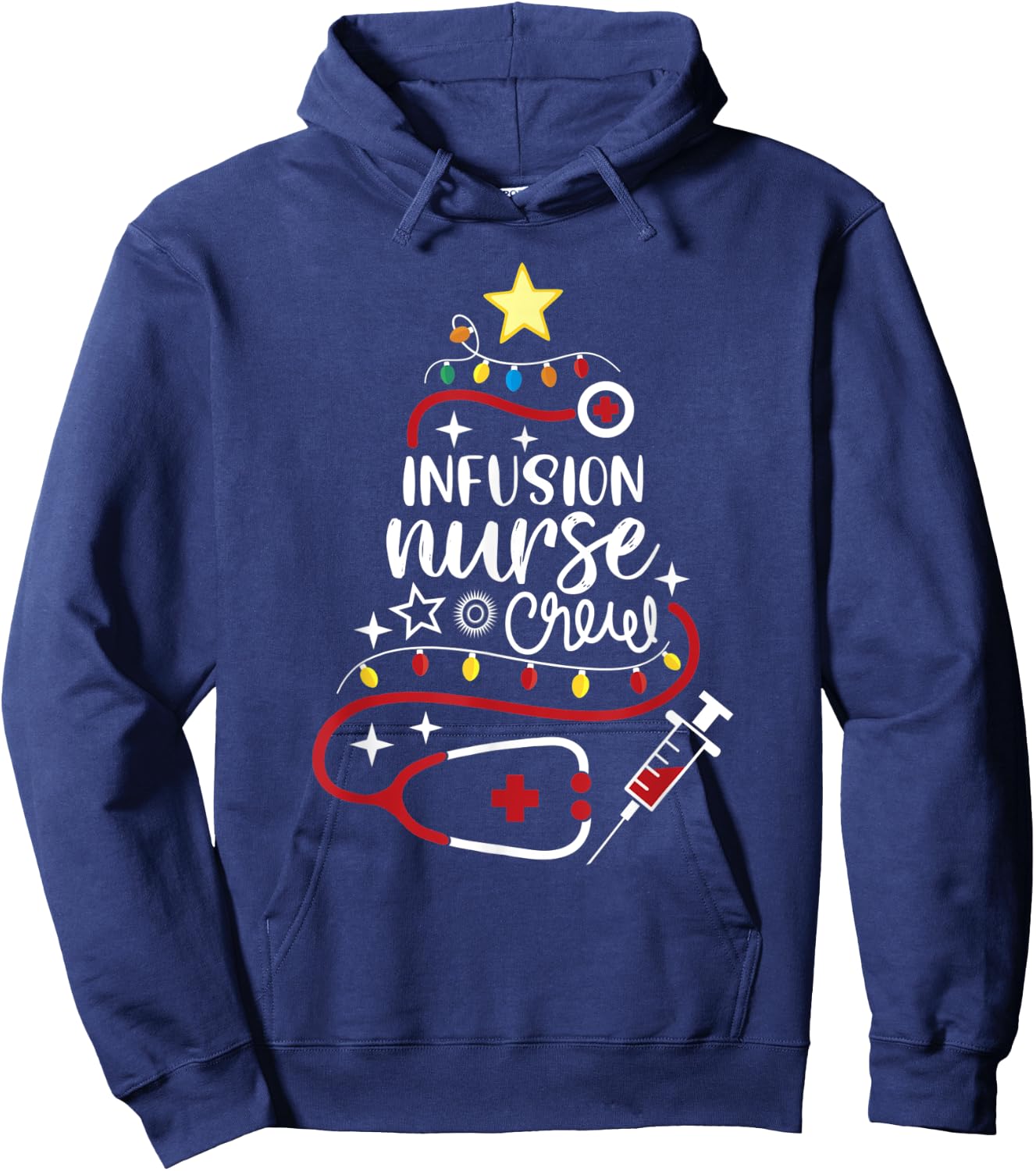 Merry Christmas Chemo Infusion Nursing - Infusion Nurse Crew Hoodie - Hoodie | Navy