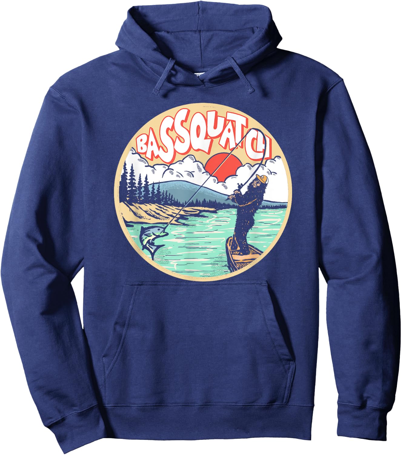 Bassquatch! Funny Bass Fishing Bigfoot on the Lake Sasquatch Hoodie - Hoodie | Navy