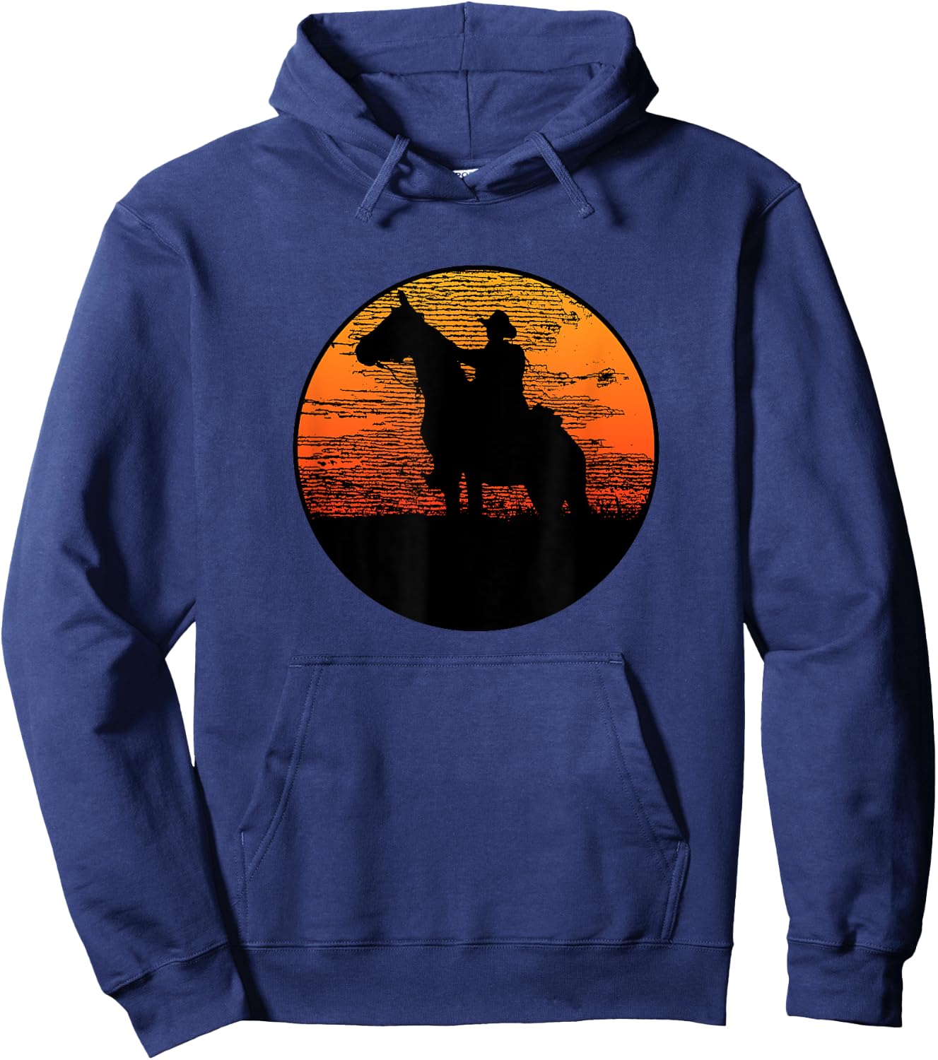 Western Style T33Z -Adults Kids Western Horse Graphic Black Small Classic Fit Pull On Short Sleeve Hoodie - Hoodie | Navy