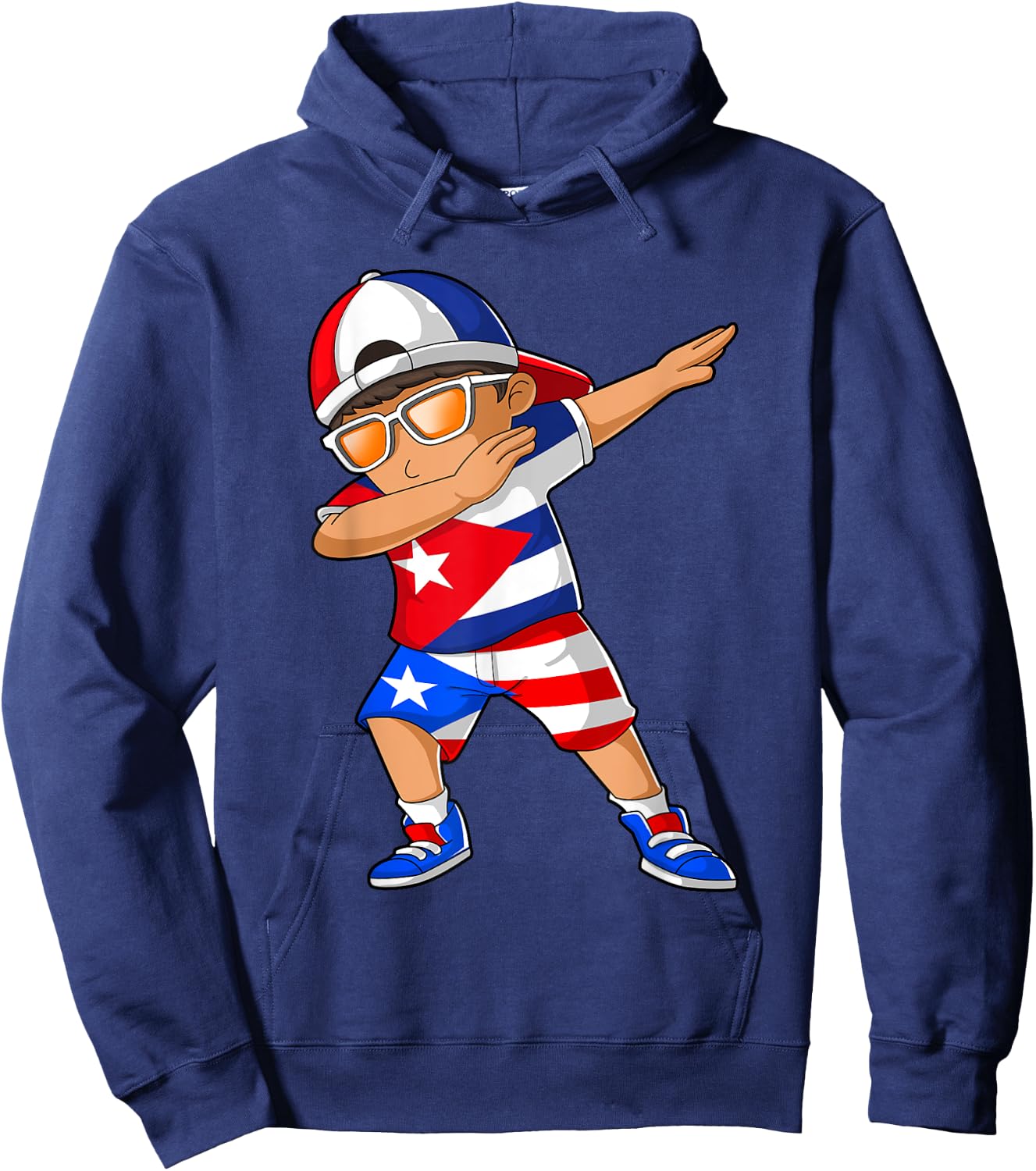 Half Cuban Half Puerto Rican Boy Kid Cuba Puerto Rico Flag Hoodie - Hoodie | Navy
