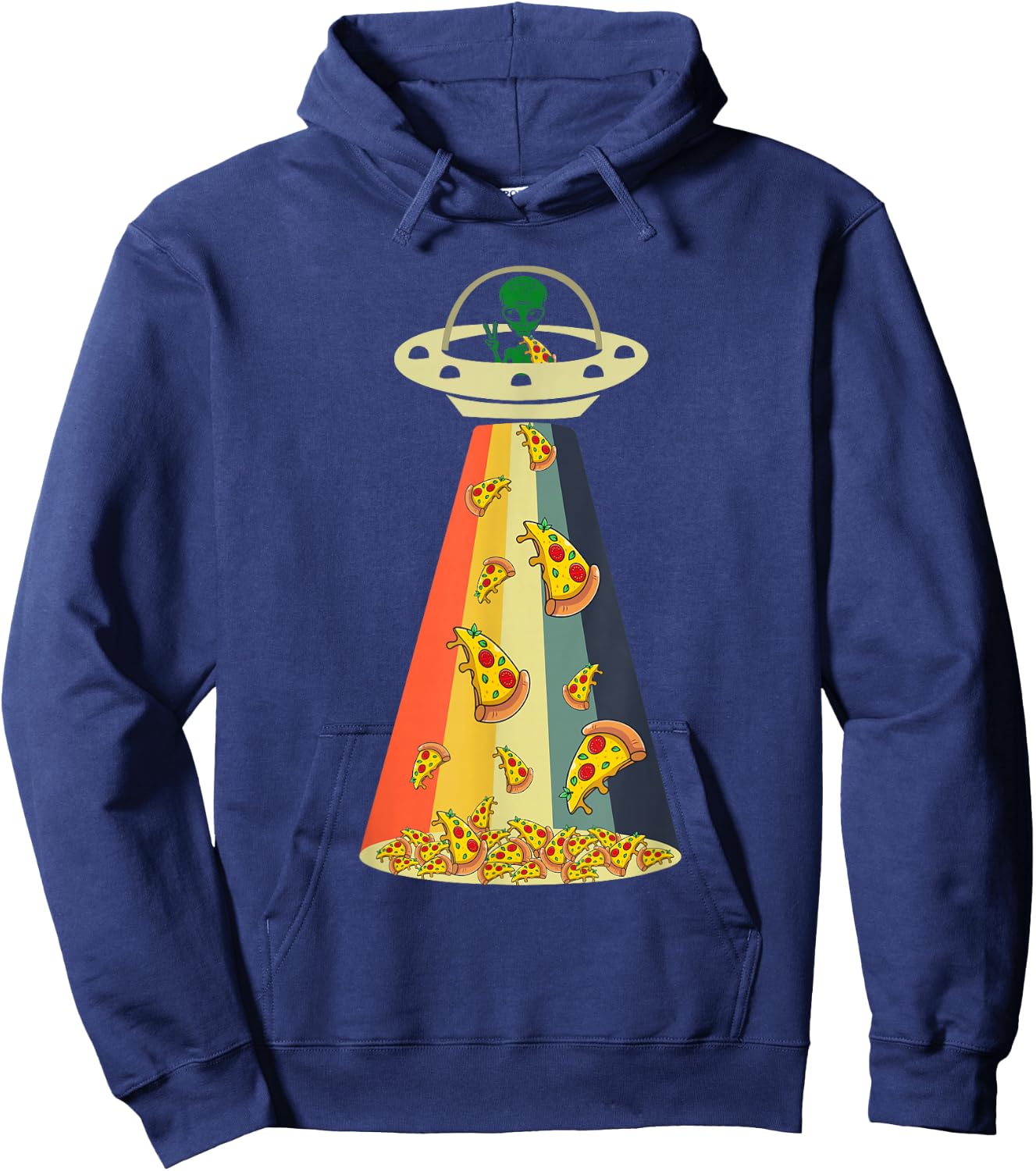 Funny Pizza UFO Alien Eating Pizza a UFO Extraterrestrial Hoodie - Hoodie | Navy