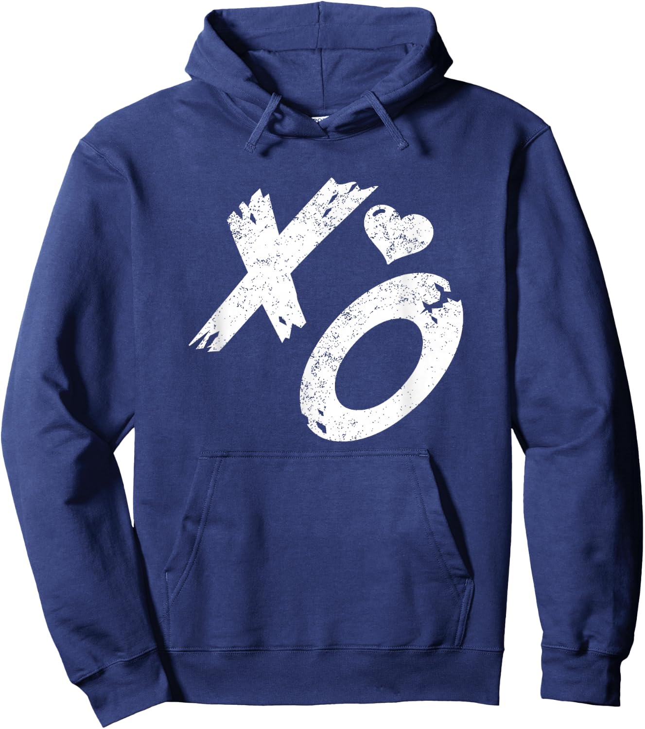 XO Hugs & Kisses with Distressed Heart Vintage Retro Hoodie - Hoodie | Navy