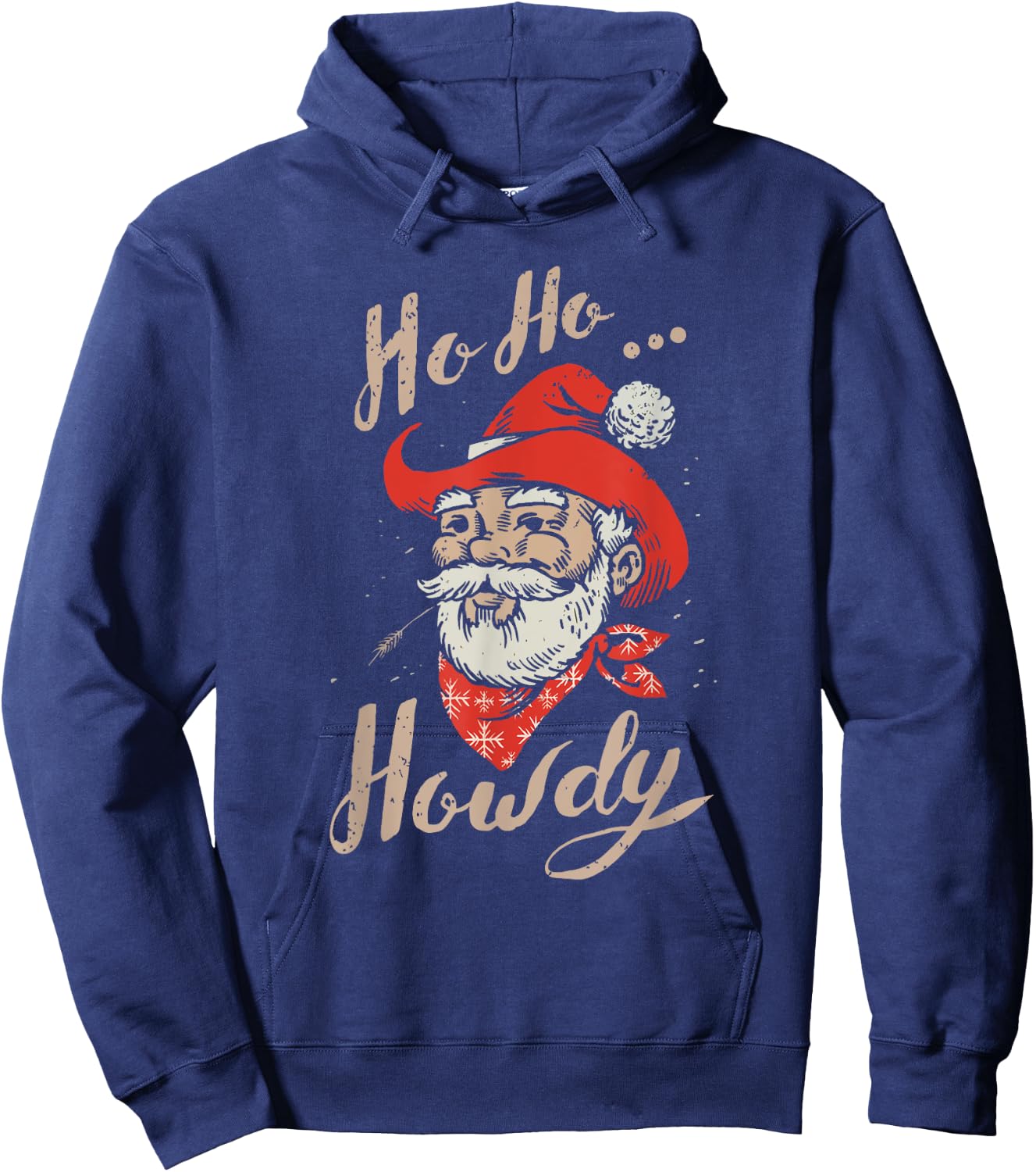 Ho Ho Howdy Ugly Christmas Sweater Style Cowboy Santa Hoodie - Hoodie | Navy