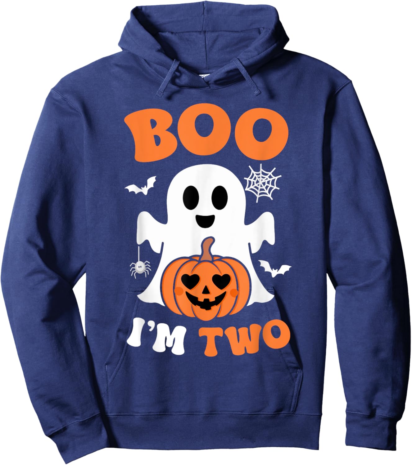Ghost Boo I'm Two Year 2nd Birthday Boys Halloween Groovy Hoodie - Hoodie | Navy