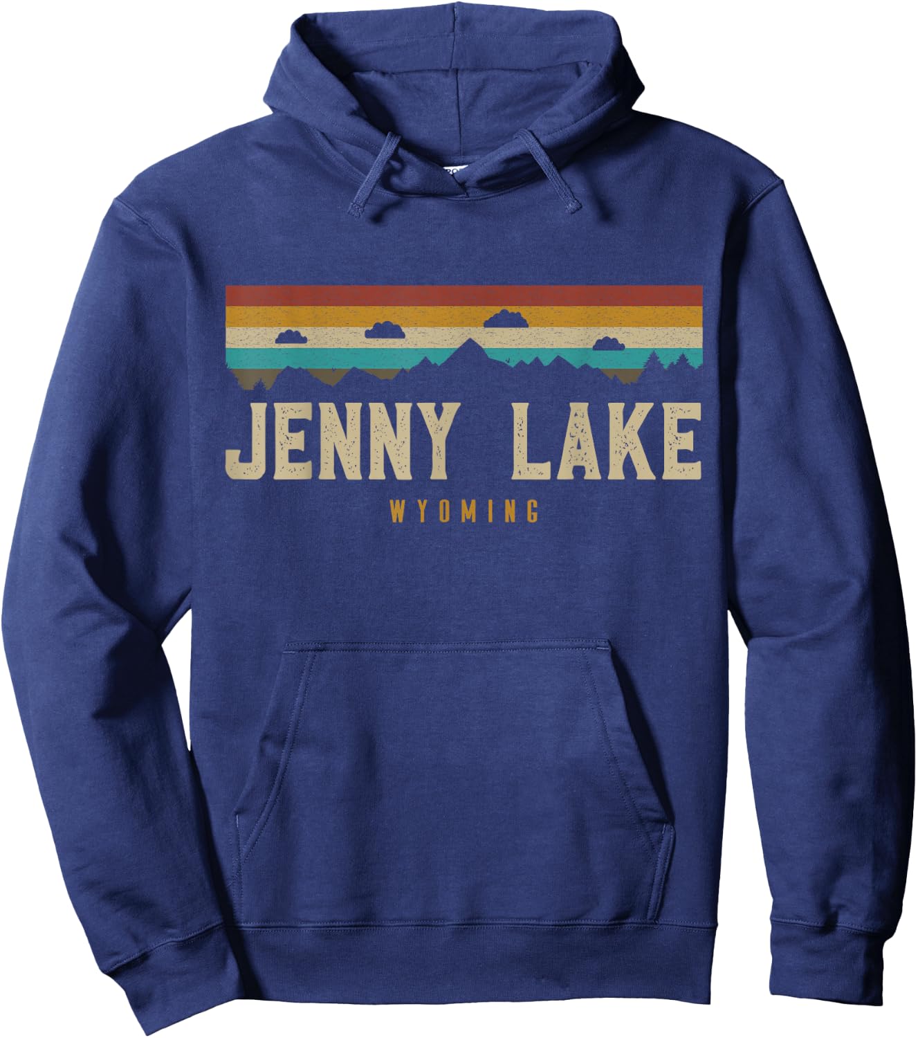 Jenny Lake Vintage Mountains Hiking Camping Wyoming Retro Hoodie - Hoodie | Navy