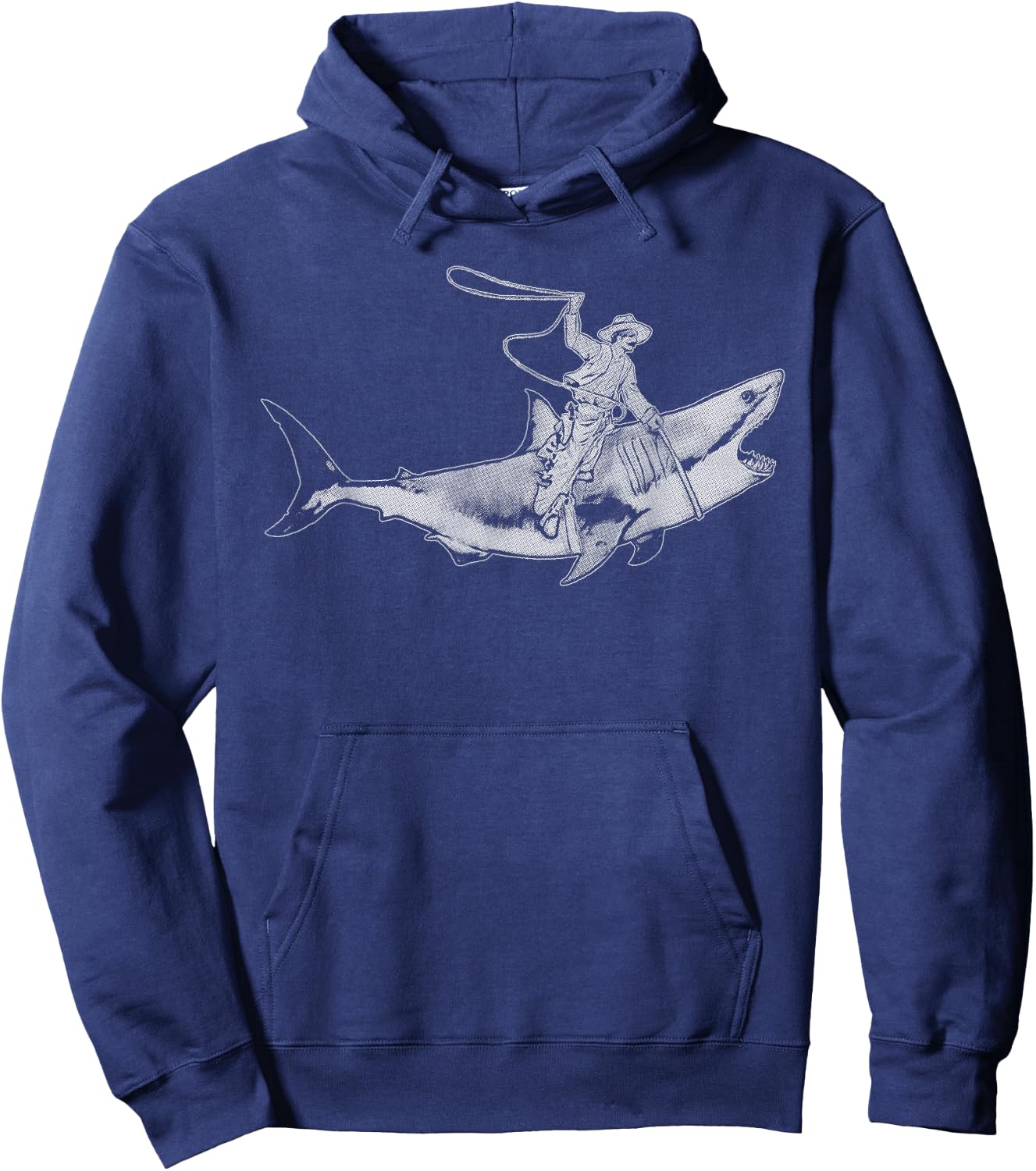 Shark Lover Rodeo Cowboy Riding Great White Vintage Funny Hoodie - Hoodie | Navy