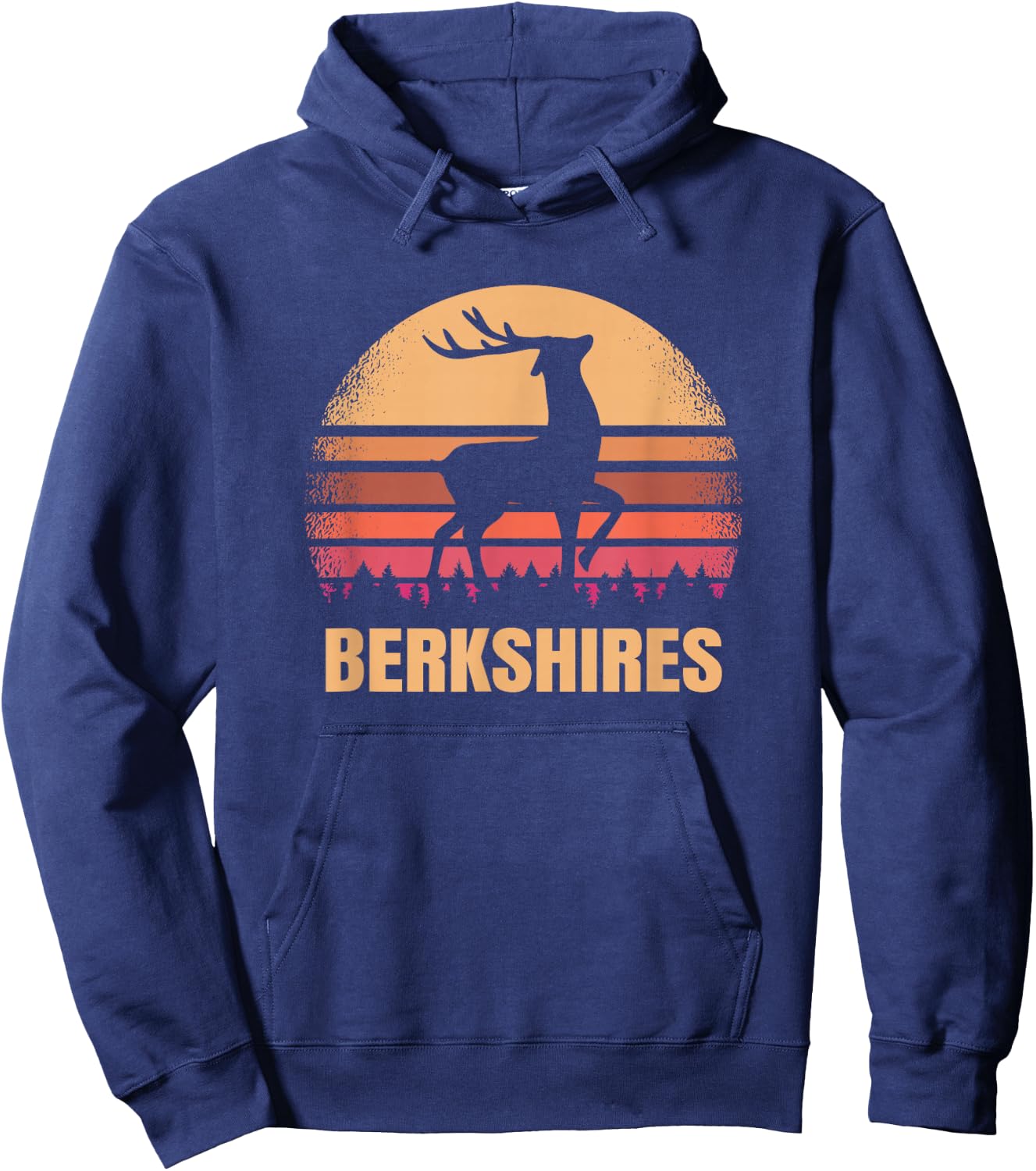 Berkshires Massachusetts Vintage Deer MA Distressed Retro Hoodie - Hoodie | Navy