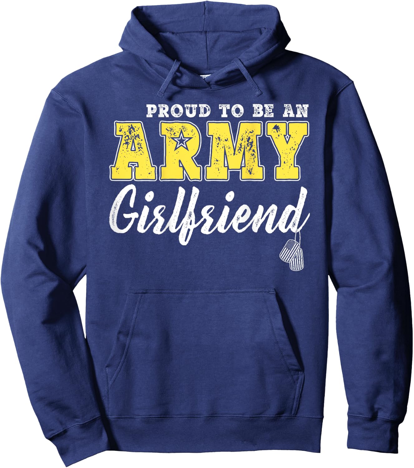 Proud Army Girlfriend US Flag Dog Tags Military Couple Gifts Hoodie - Hoodie | Navy
