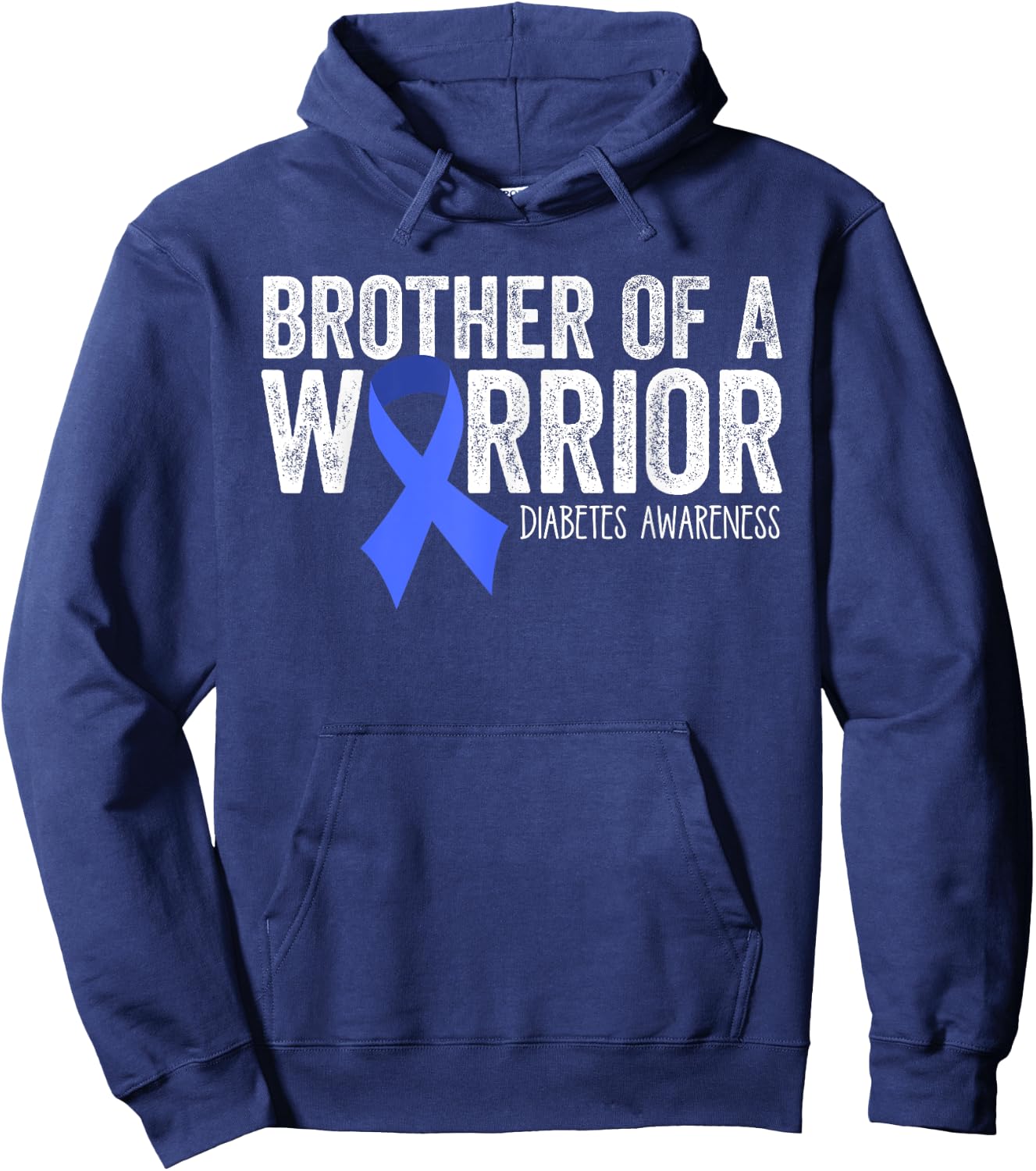 Brother of a Warrior T1D Diabetic Blue Ribbon Support Gift Hoodie - Hoodie | Navy