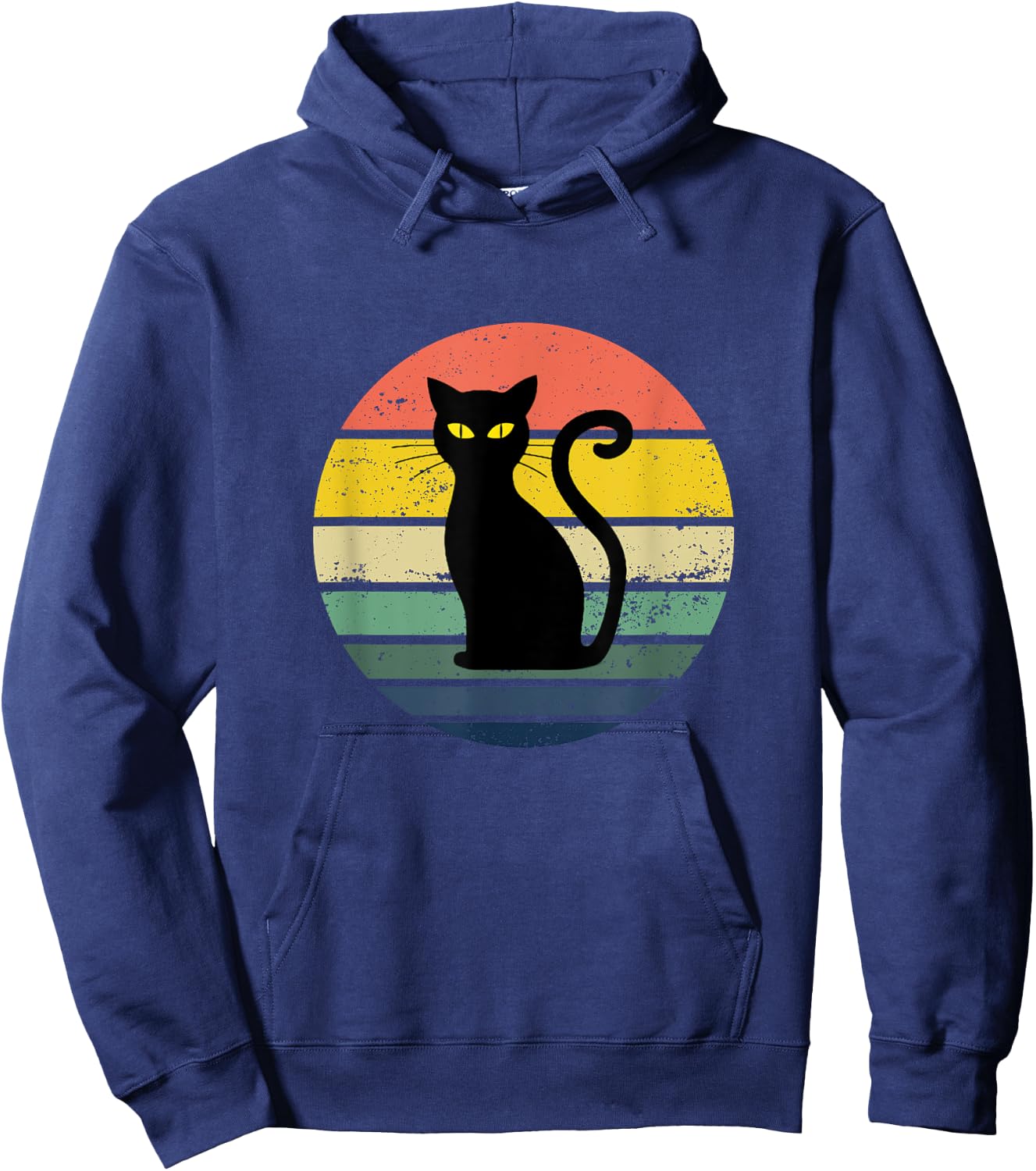Distressed Retro Sunset Black Cat Women Girls Kids Hoodie - Hoodie | Navy