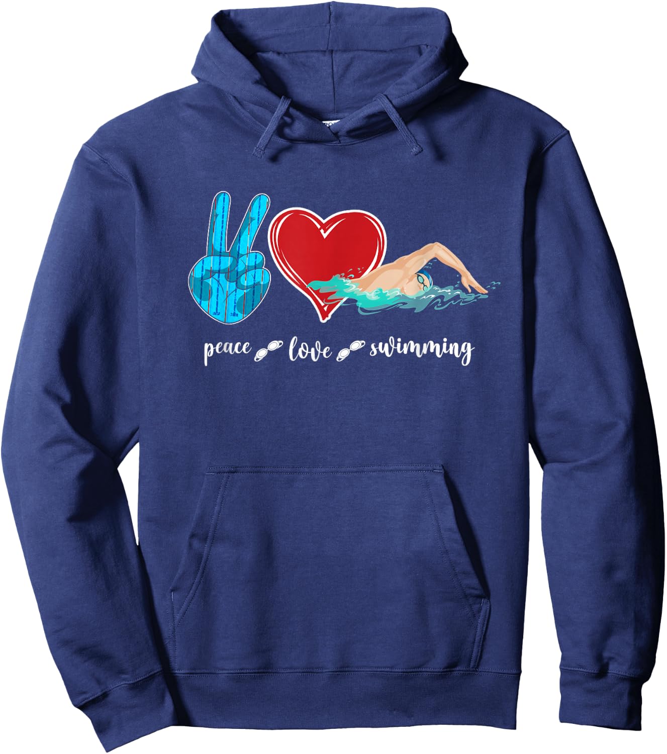 Swimmer Swim Peace Love Swimming Heart Hoodie - Hoodie | Navy