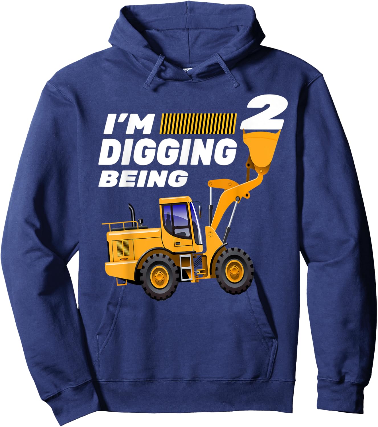 2nd Birthday Shirt Bulldozer Tractor Construction Party Hoodie - Hoodie | Navy