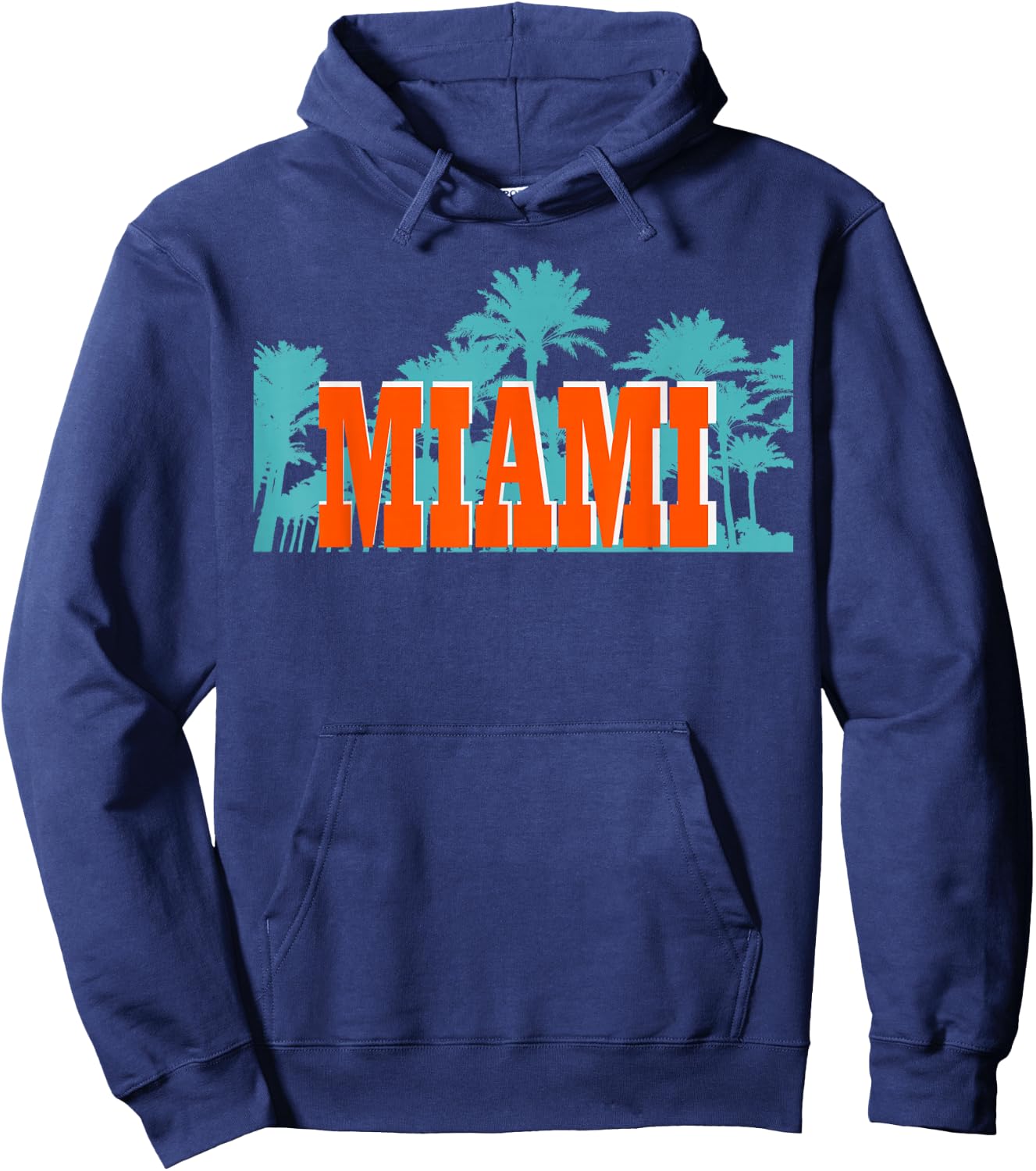 Miami Orange Turquoise Palm Trees Hoodie - Hoodie | Navy