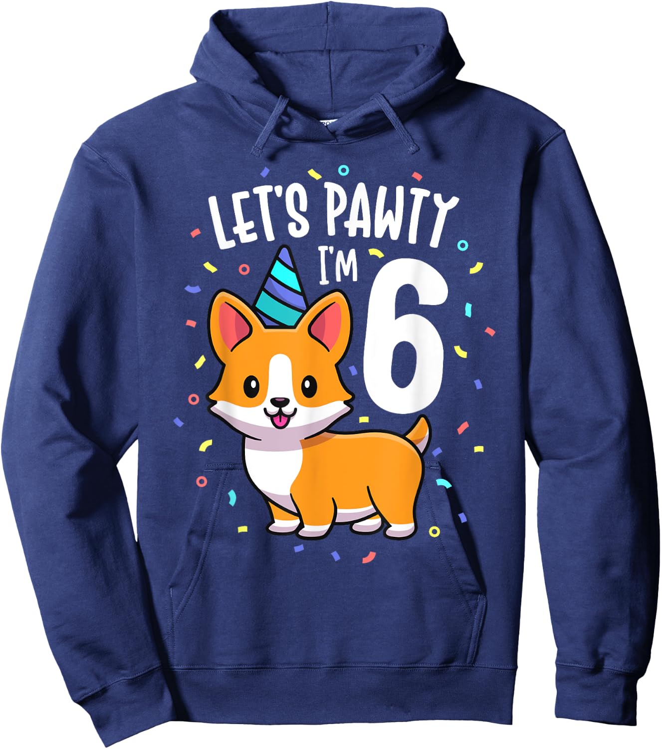 6 Years Old Corgi Dog Lover 6th Birthday Party Outfit Kid Hoodie - Hoodie | Navy
