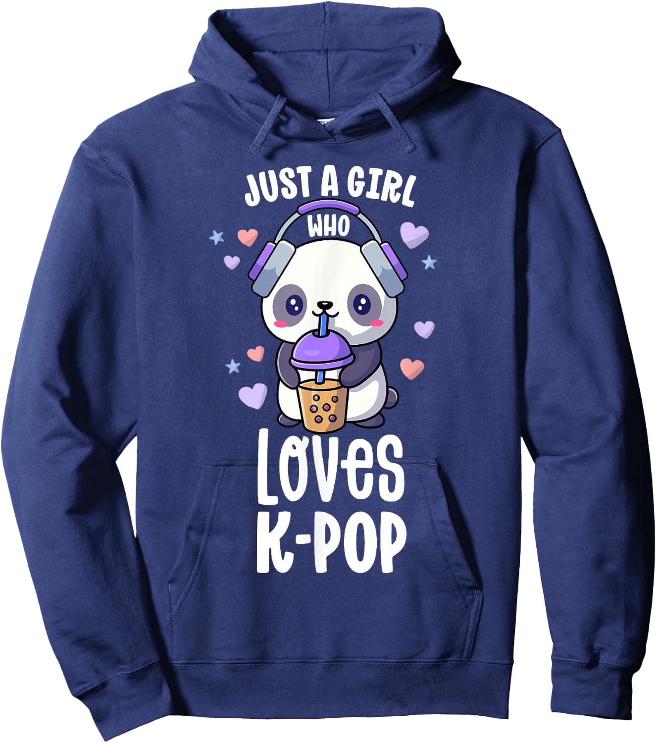 Just A Girl Who Loves K-Pop Shirt Gift Kawaii Boba and Kpop Hoodie - Hoodie | Navy
