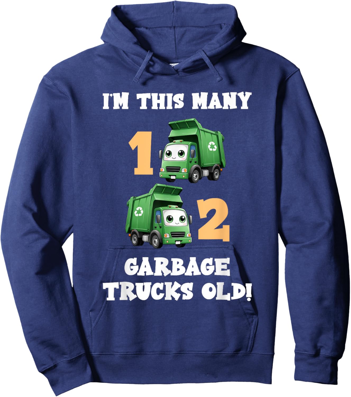 2nd Birthday Boy I'm This Many Garbage Trucks 2 Years Old Hoodie - Hoodie | Navy