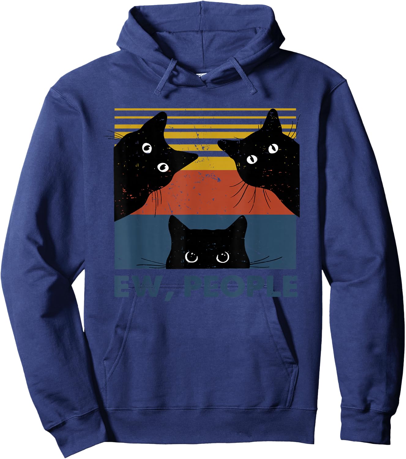 Ew, People Three Black Cats Vintage Retro – Funny Cat Hoodie - Hoodie | Navy