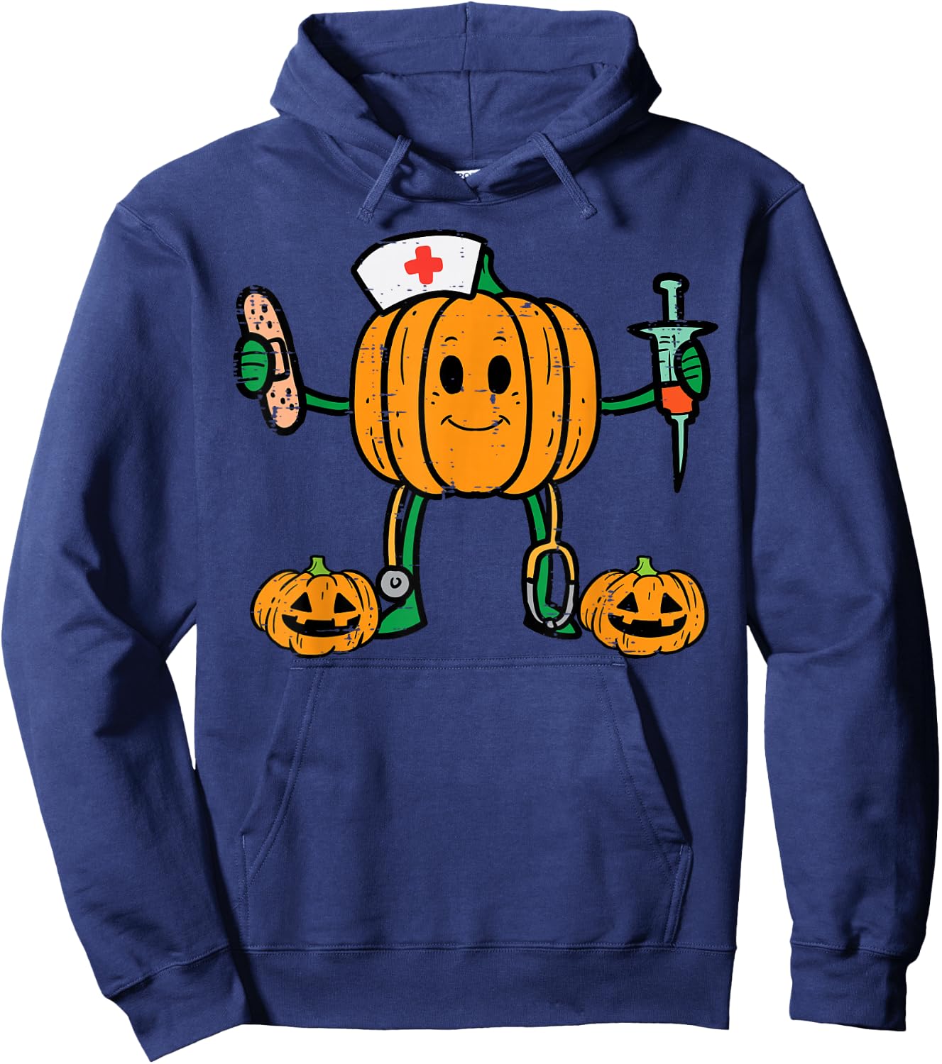 Halloween Nicu Nurse Pumpkin Funny Scrub Top Costume Women Hoodie - Hoodie | Navy