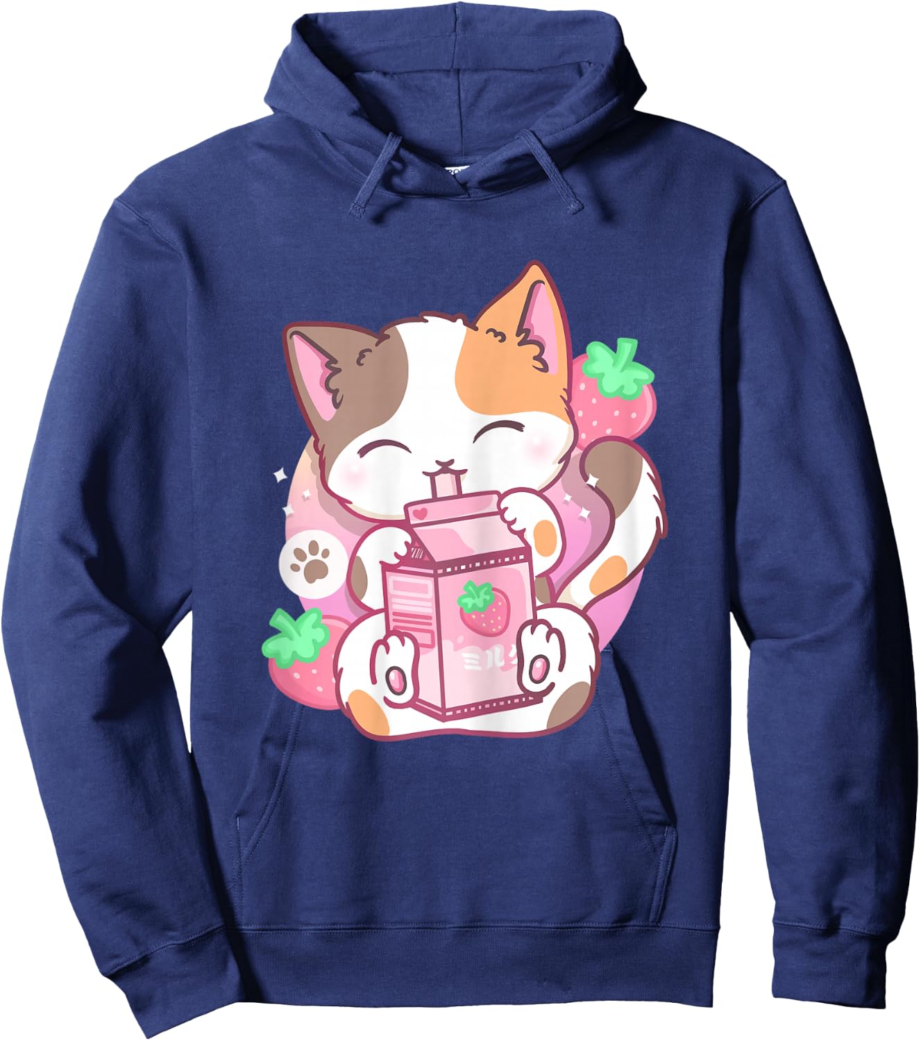 Strawberry Shake Strawberry Milk Cat Kawaii Neko Anime Hoodie - Hoodie | Navy