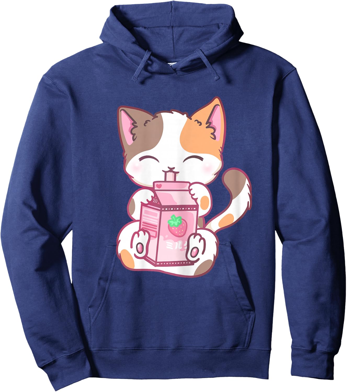Strawberry Shake Strawberry Milk Cat Kawaii Neko Anime Hoodie - Hoodie | Navy