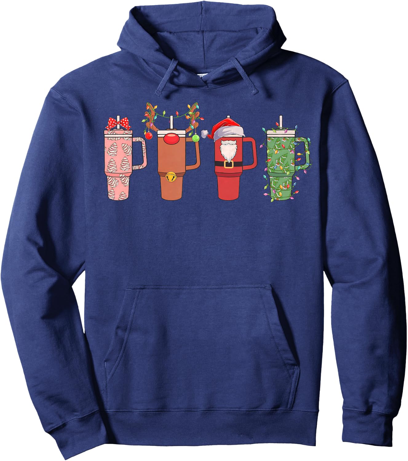 Santa Reindeer Stanley Tumbler Christmas Xmas Pajamas Funny Hoodie - Hoodie | Navy