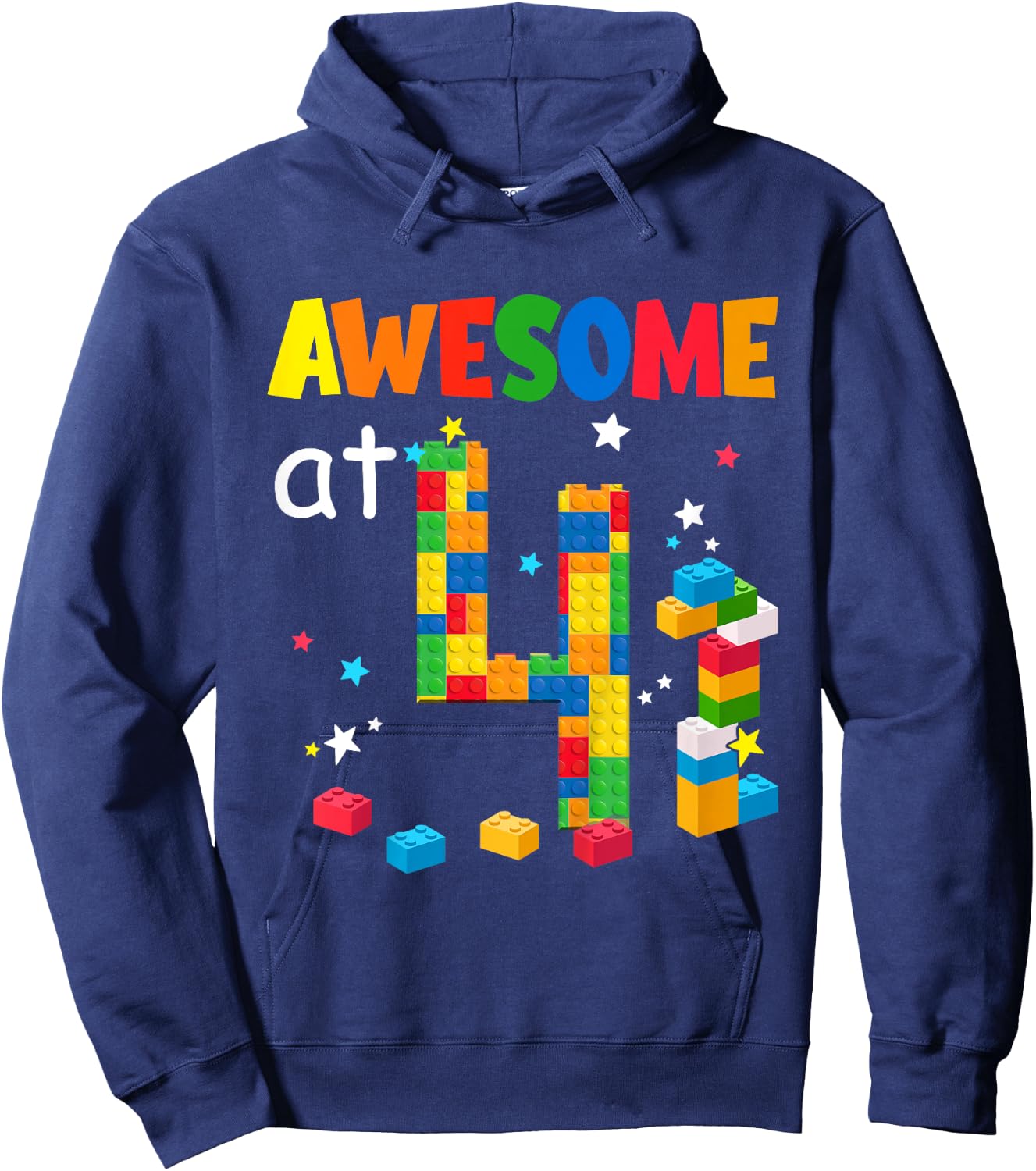 Kids Building Blocks Bricks Awesome at 4 Years Old Birthday Boy Hoodie - Hoodie | Navy
