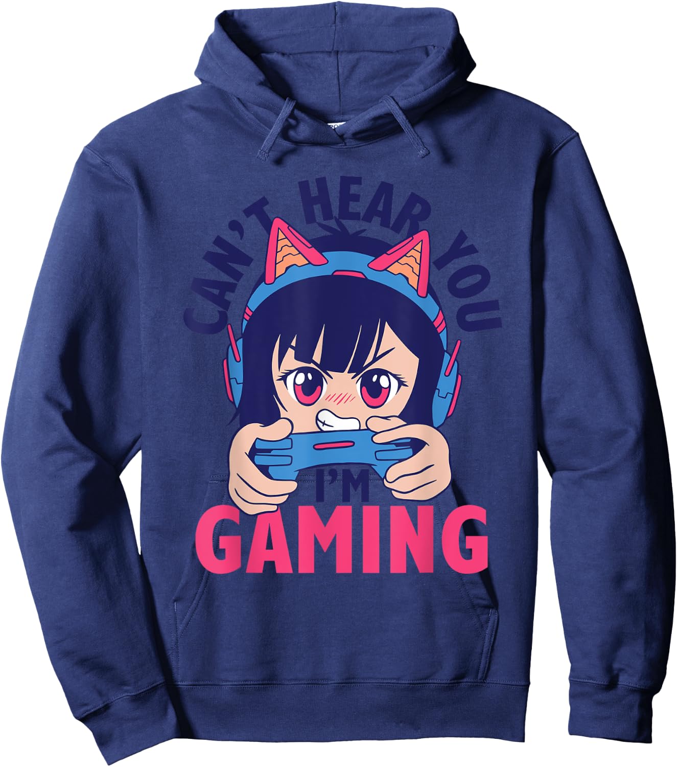 Can't Hear You I'm Gaming Funny Gamer Anime Cartoon Graphic Hoodie - Hoodie | Navy