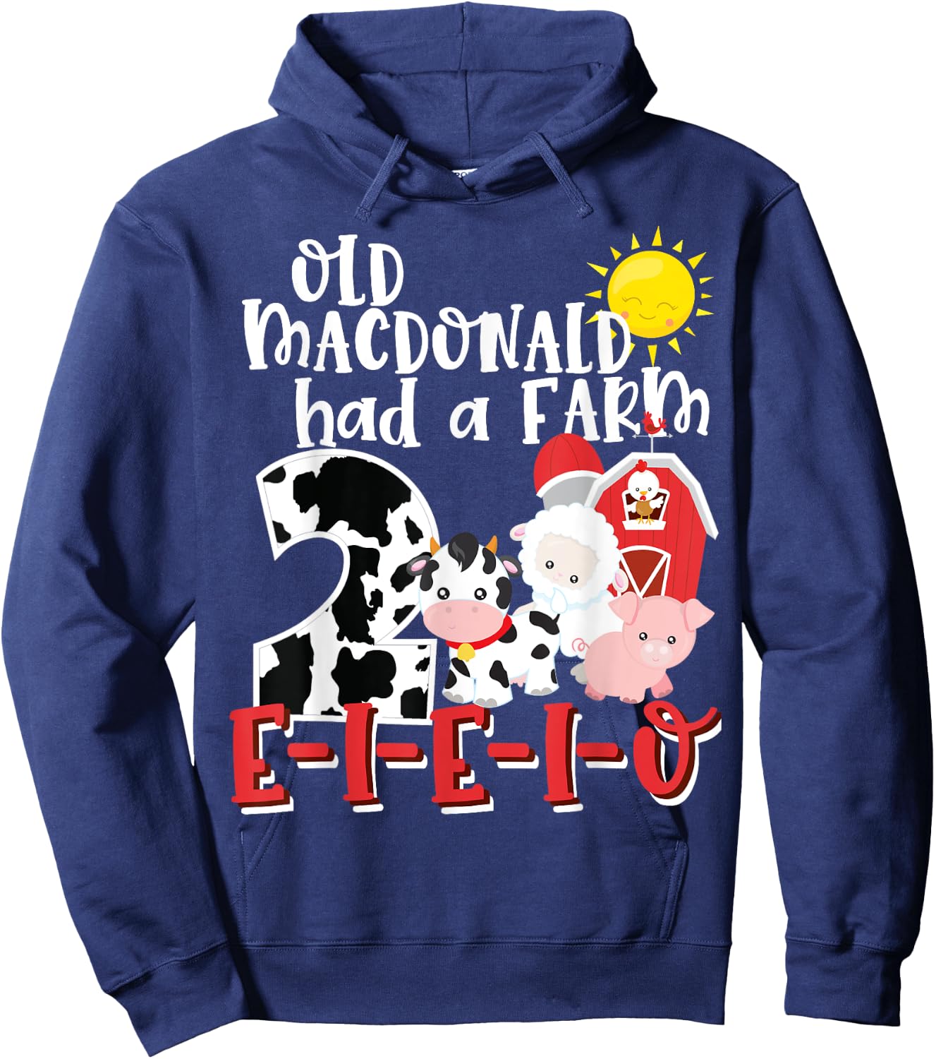 Old MacDonald Farm 2nd Birthday 2 Year Old Birthday Boy Girl Hoodie - Hoodie | Navy