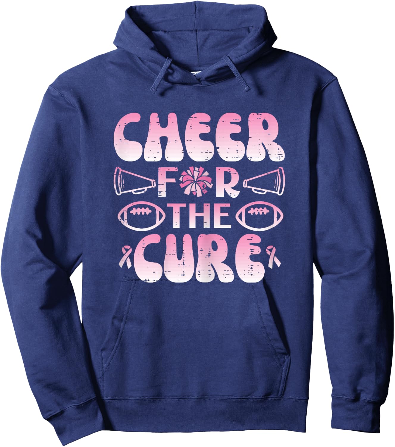 Breast Cancer Football Cheer For Cure Awareness Girls Women Hoodie - Hoodie | Navy