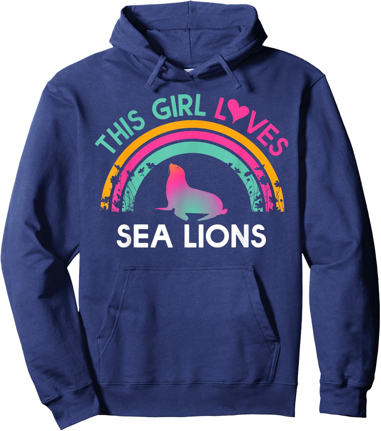 Kids this Girl Loves Sea lions Cute Rainbow Silhouette Hoodie - Hoodie | Navy