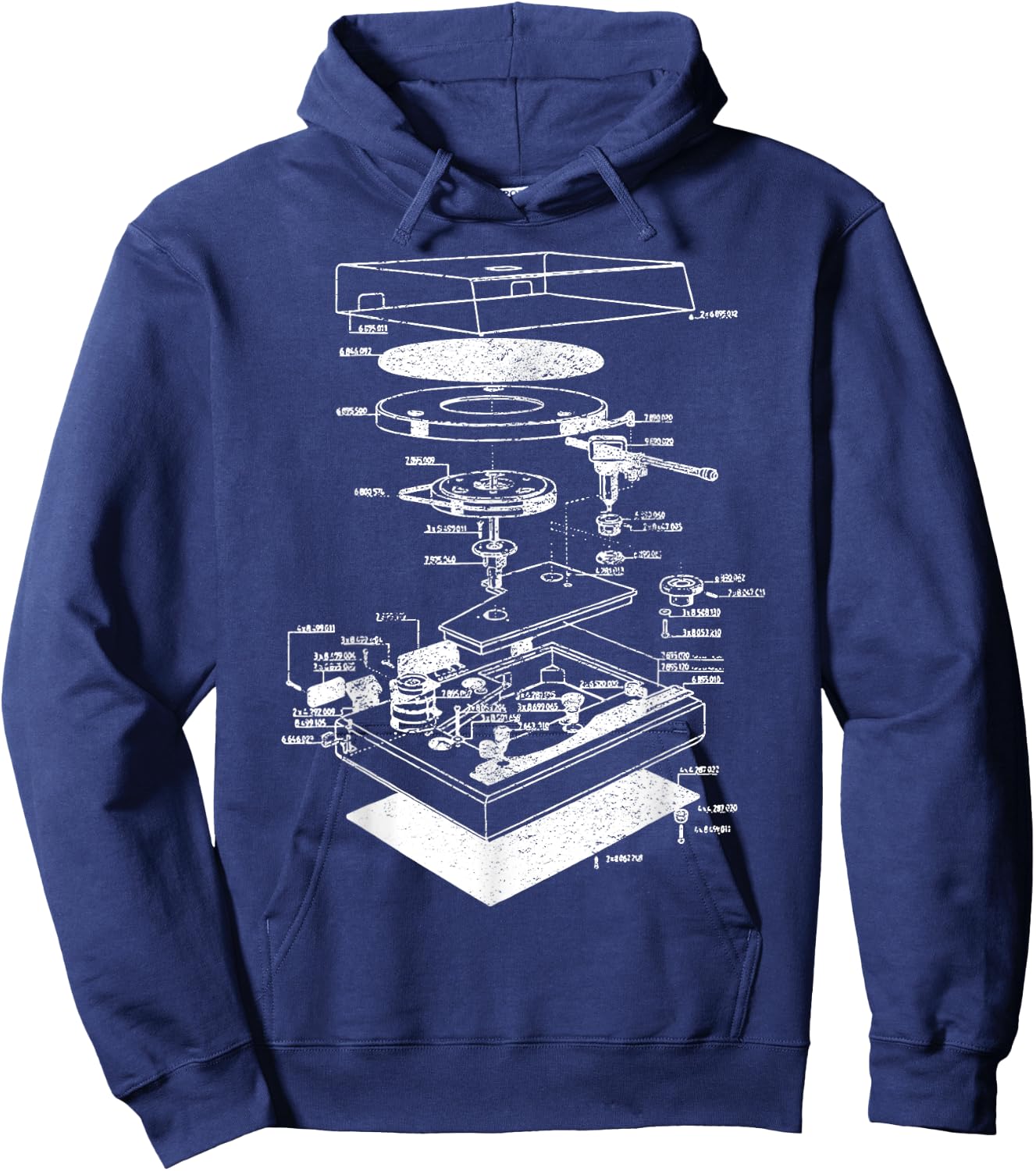 Vintage Blueprint - Phonograph Vinyl Player Retro Chart Gift Hoodie - Hoodie | Navy