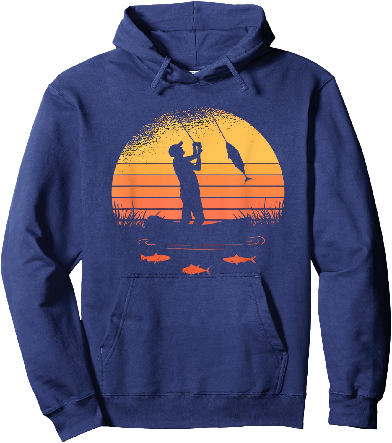 Fisherman Sunset catching a fish & view beneath the water Hoodie - Hoodie | Navy
