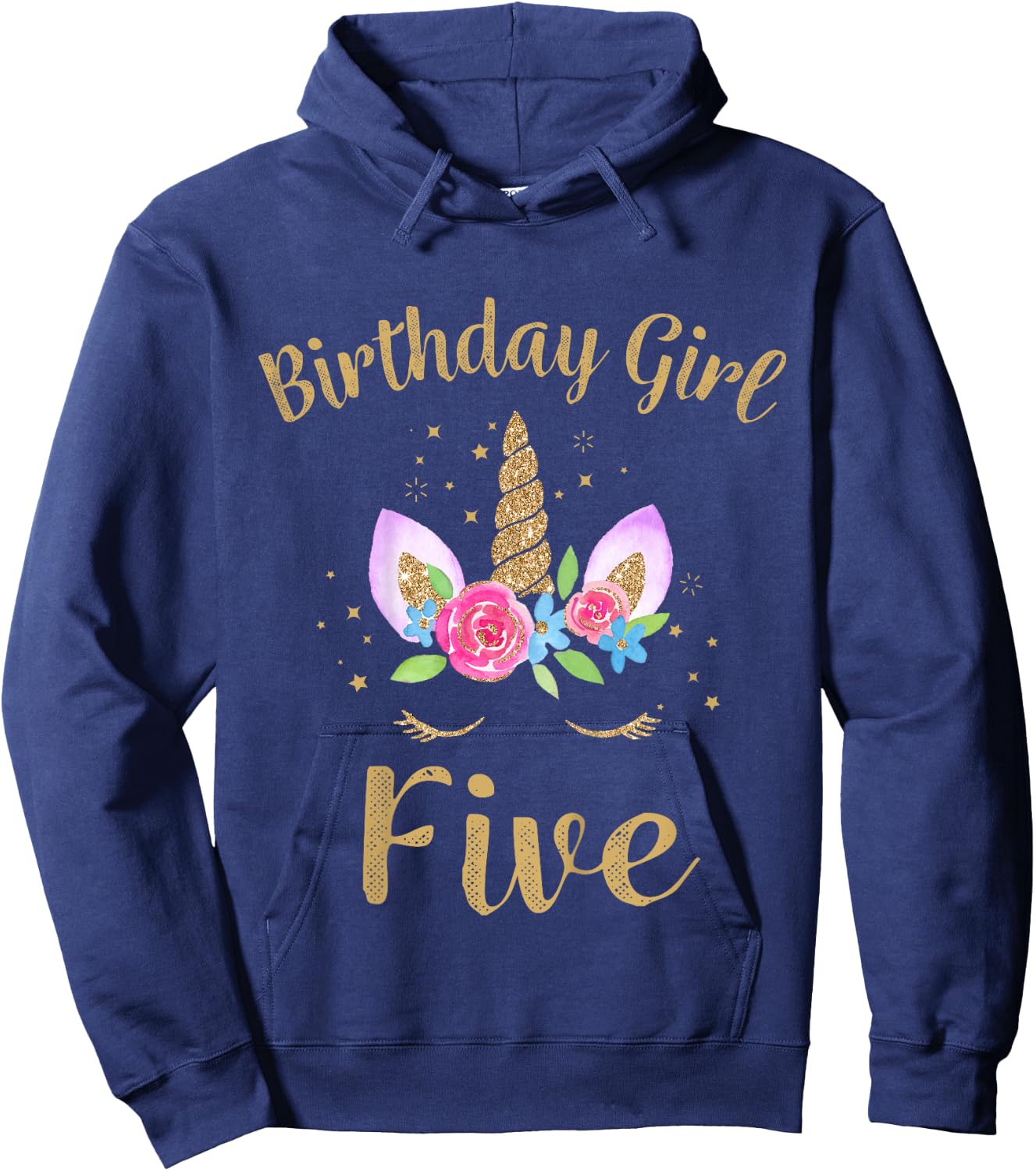 Kids 5 Year Old Birthday Girl Unicorn Shirt 5th Birthday Outfit Hoodie - Hoodie | Navy