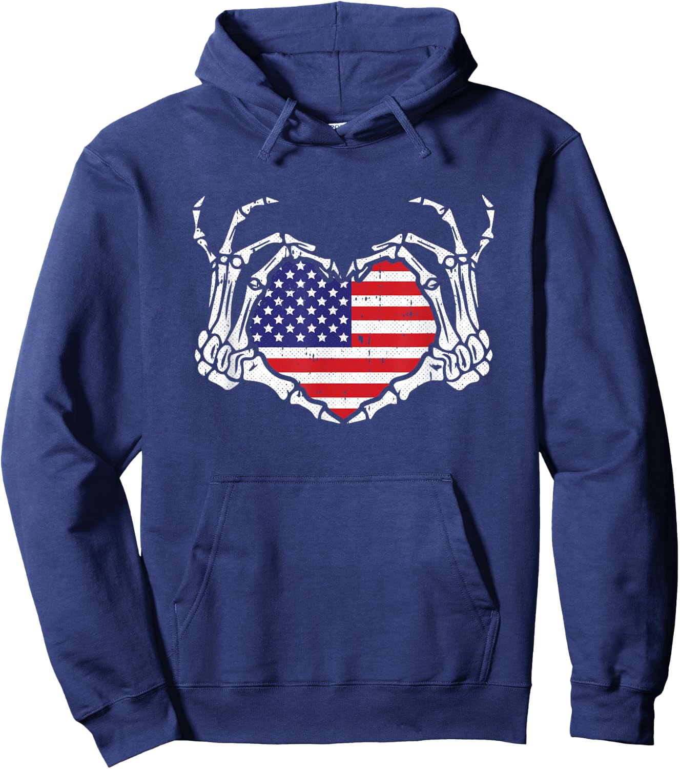 Skeleton Hand Heart 4th Of July Love American Flag Patriotic Hoodie - Hoodie | Navy