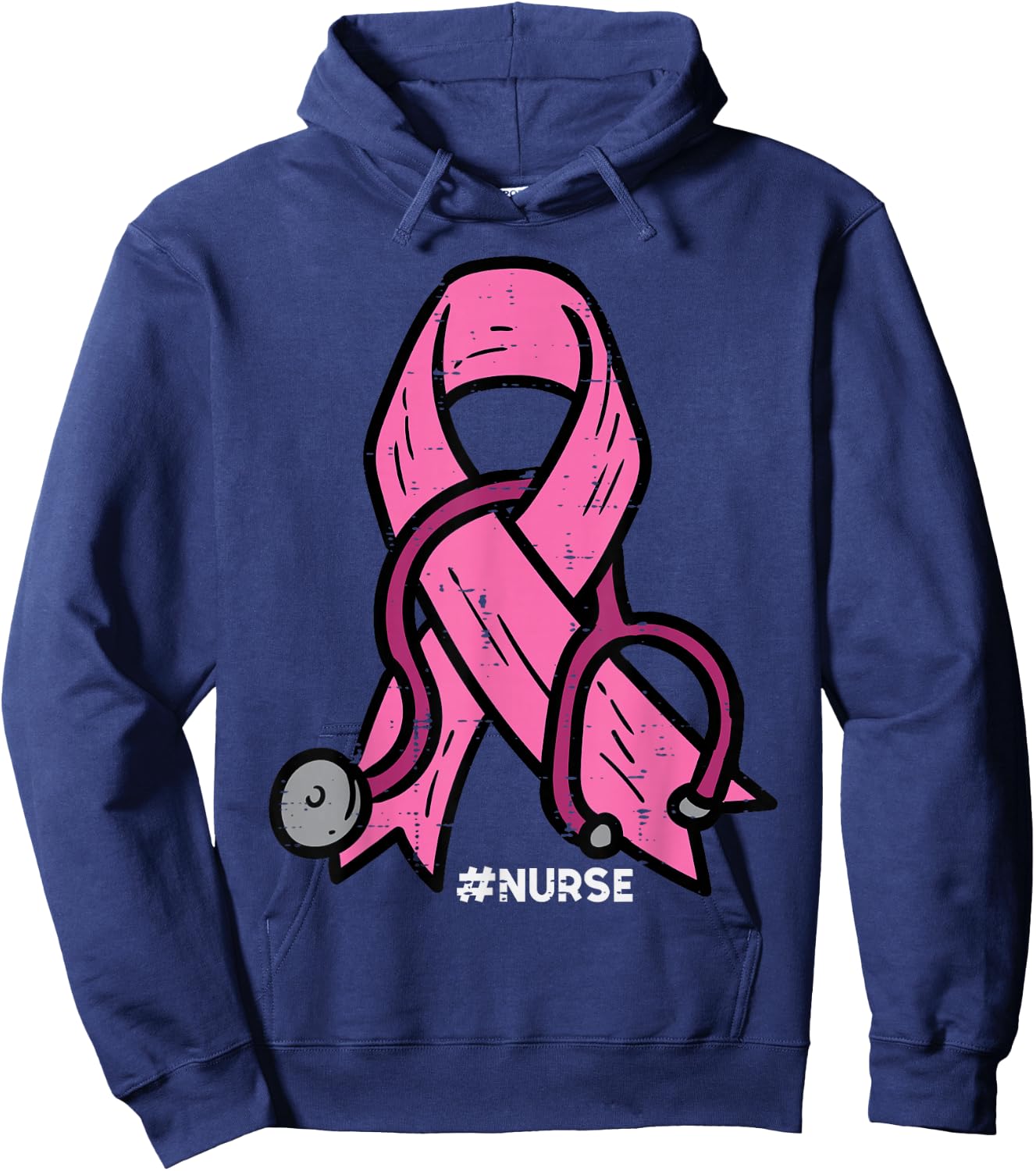 Breast Cancer Awareness Ribbon Nurse Scrub Top Women Men Hoodie - Hoodie | Navy