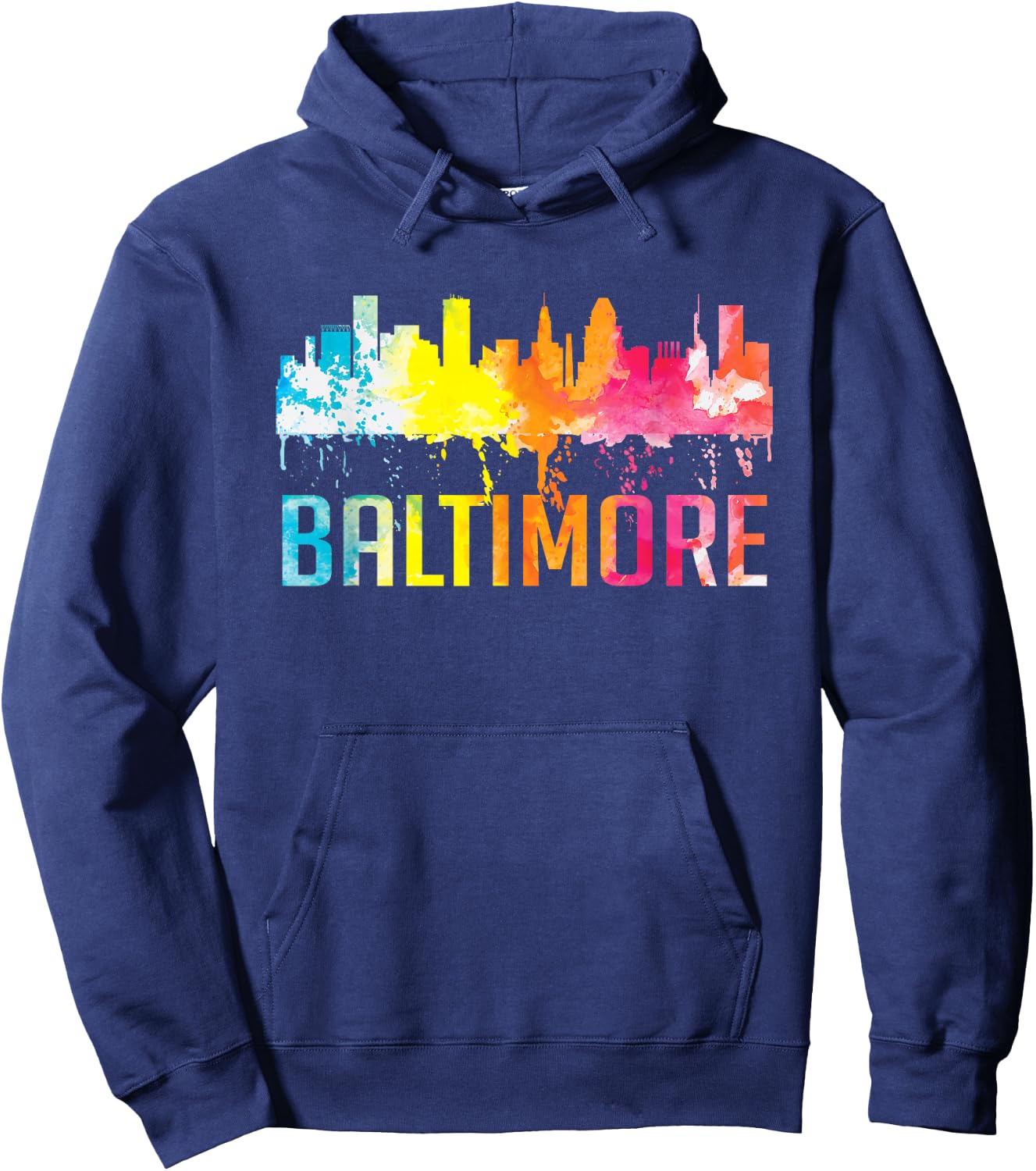 Baltimore Maryland Retro Watercolor Skyline Art Souvenir Hoodie - Hoodie | Navy