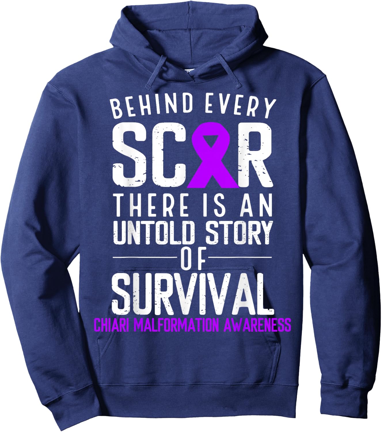 Purple Ribbon Behind Scar Chiari Malformation Awareness Hoodie - Hoodie | Navy