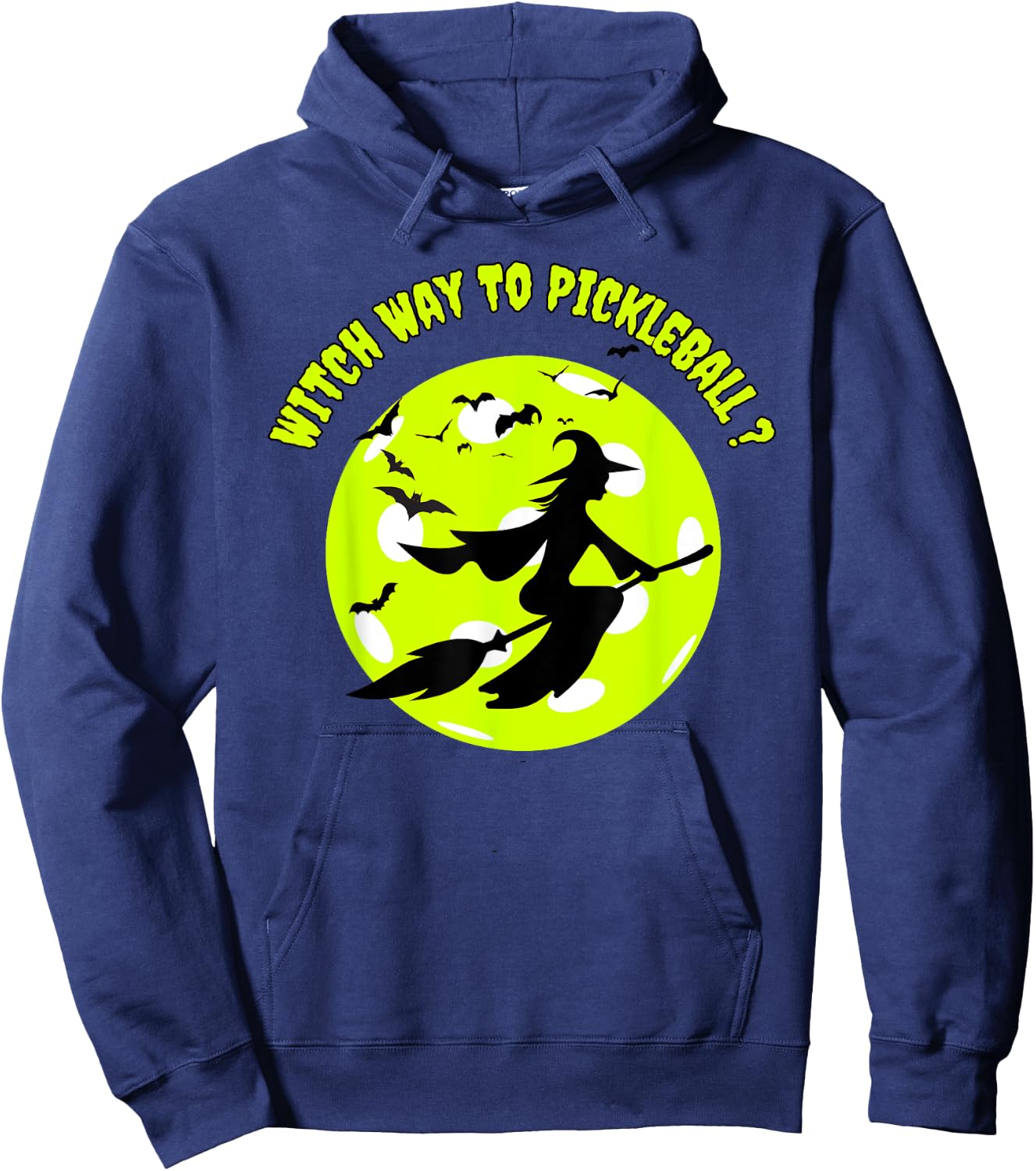 Pickleball Witch on Broom Pickleball Players Halloween Funny Hoodie - Hoodie | Navy