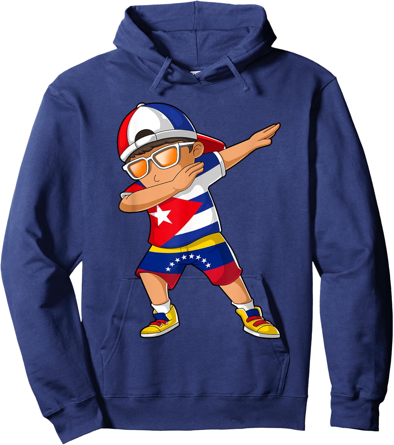 Half Cuban Half Venezuelan Boy Kid Cuba Venezuela Flag Hoodie - Hoodie | Navy