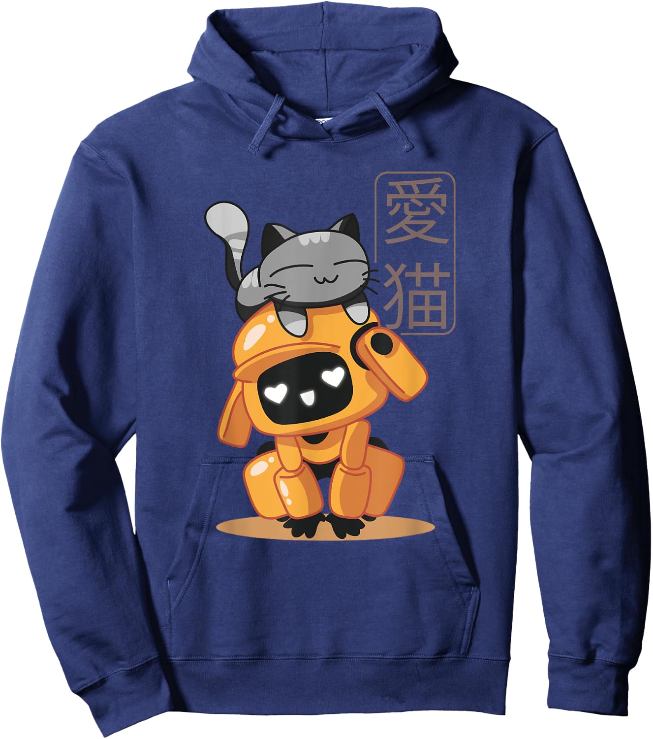 Cute Japanese Robot With A Cat Kawaii Illustration Kids Hoodie - Hoodie | Navy