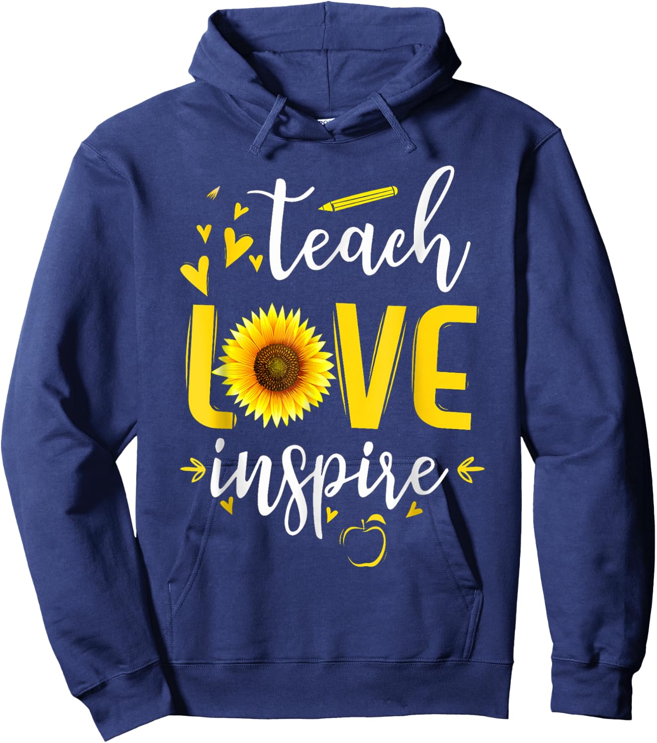 Back to School Teach Love And Inspire Teacher Sunflower Men Women Girls Kids Hoodie - Hoodie | Navy