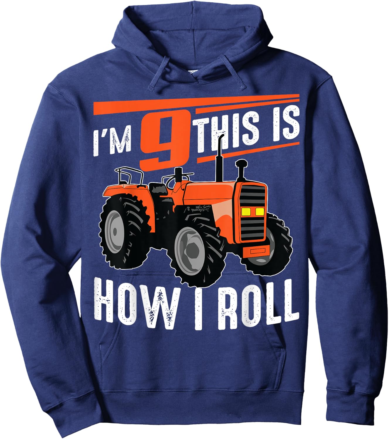 Funny Tractor 9th Birthday Gift | Cute 9 Years Old Boy Girl Hoodie - Hoodie | Navy