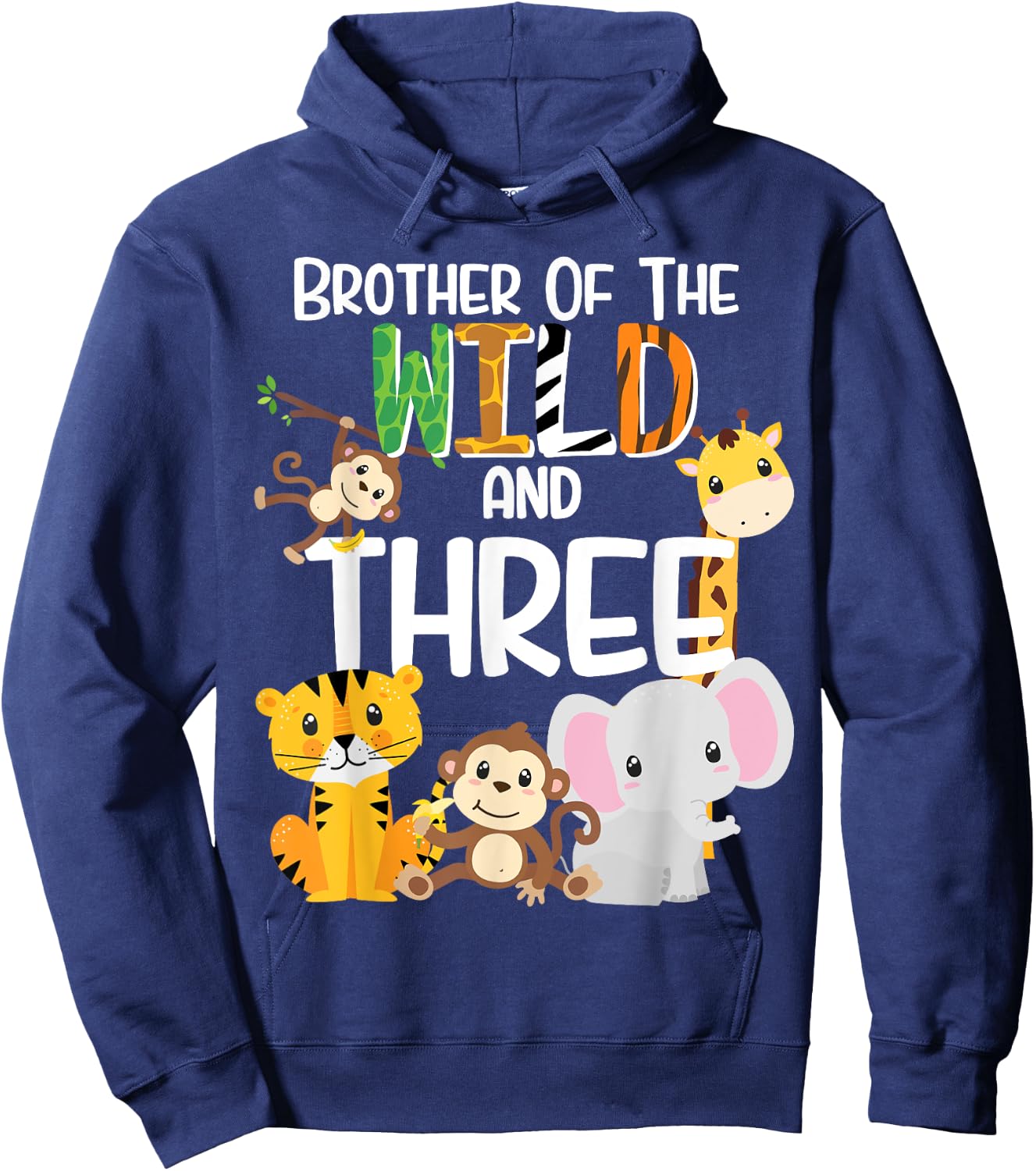 Brother of the Wild and 3 Zoo Theme Birthday Safari Jungle Hoodie - Hoodie | Navy
