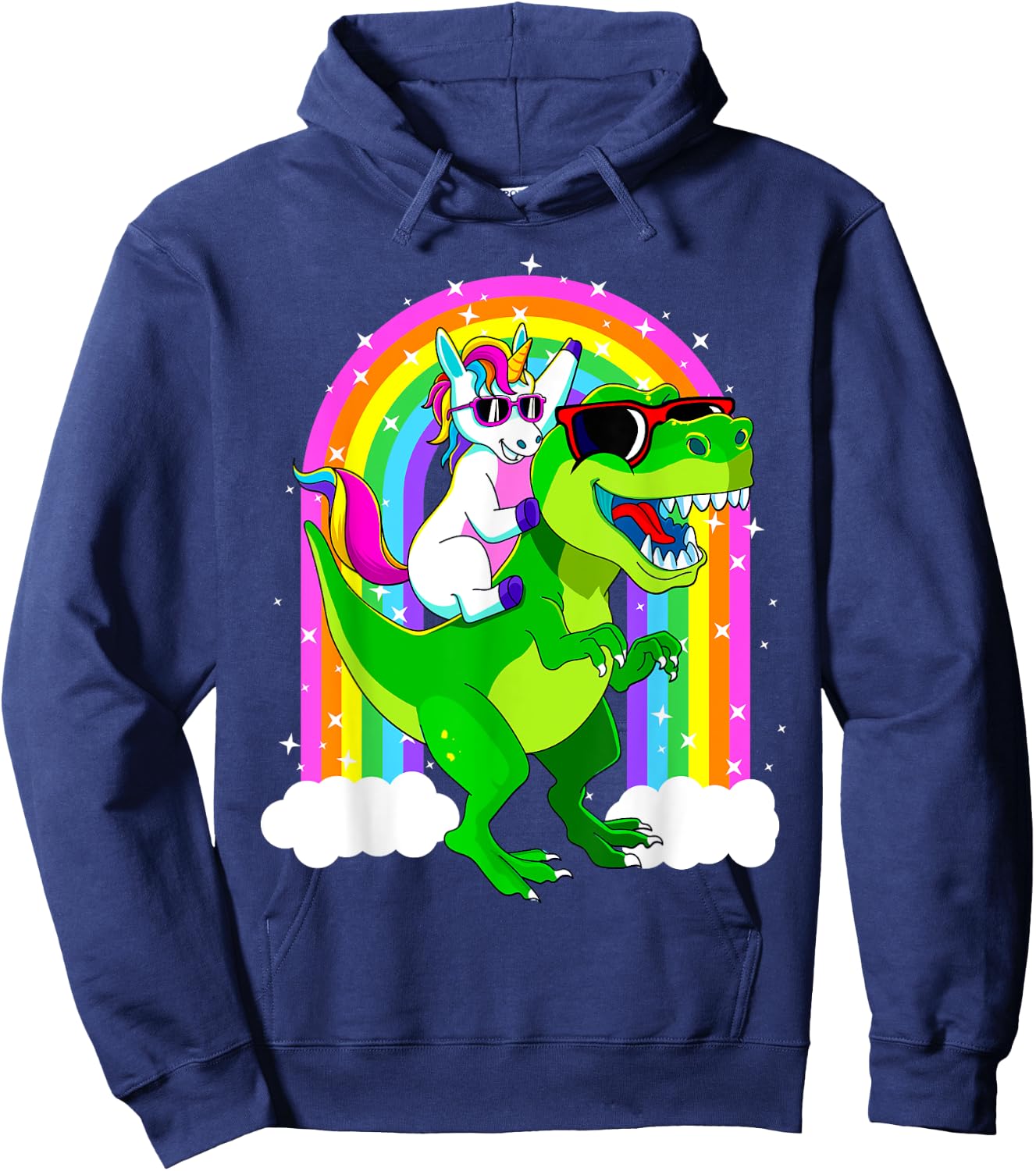 Unicorn Riding Trex Dinosaur T Rex Girls Boys Kids Men Women Hoodie - Hoodie | Navy